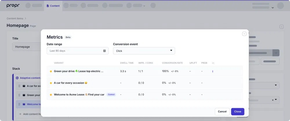 Adaptive content metrics