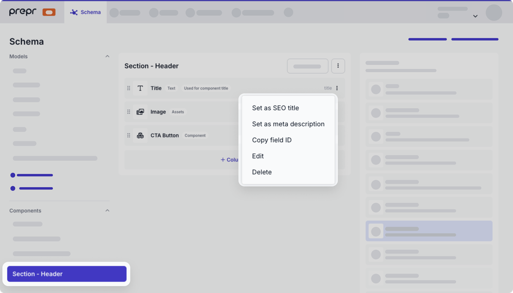 SEO fields for components