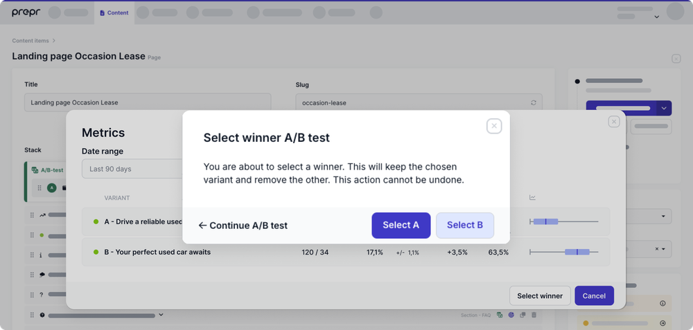 A/B testing select a winner