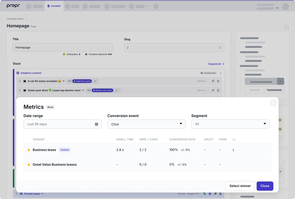 A/B test metrics