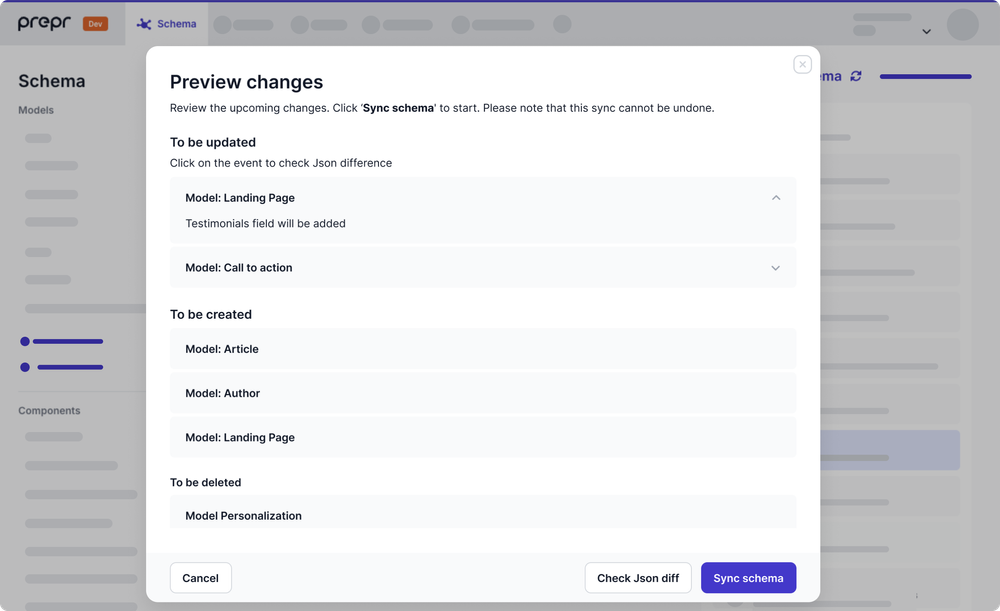 Sync schema preview