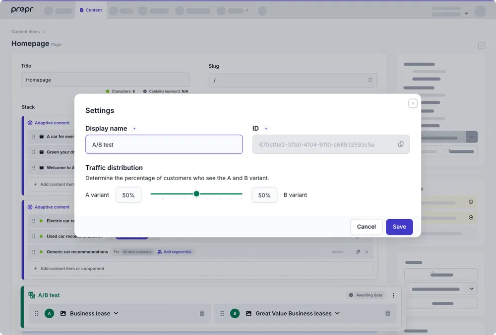 A/B test traffic distribution