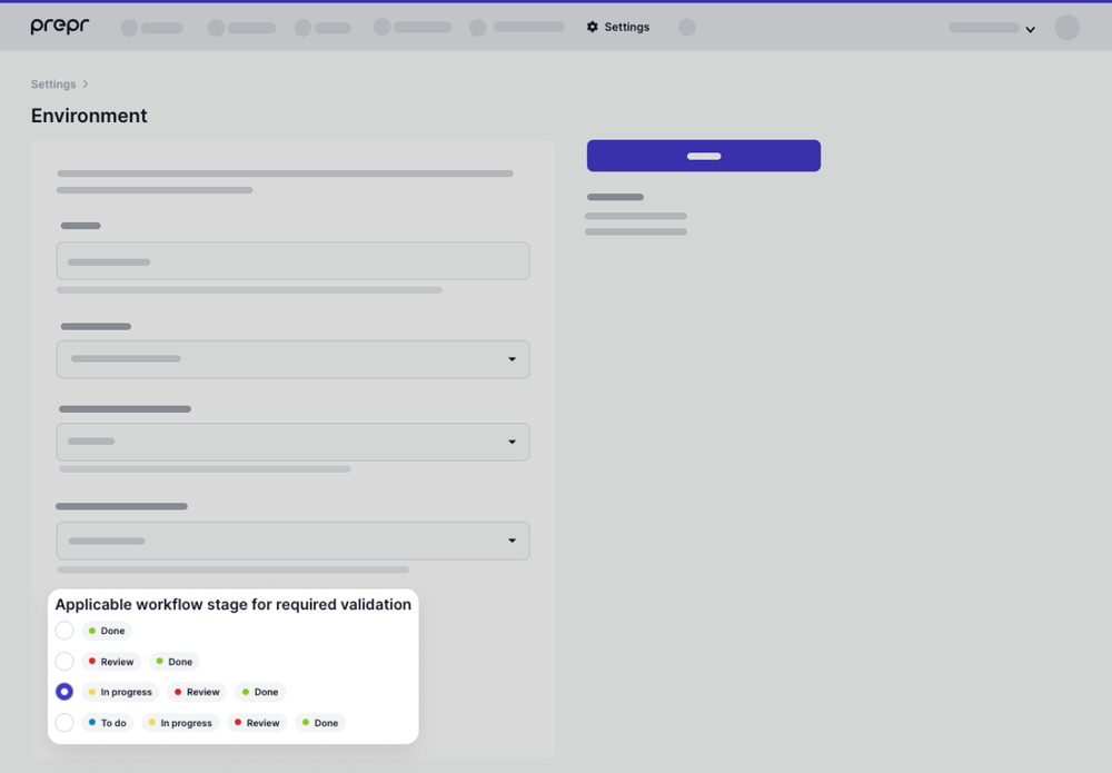 settings workflow stage