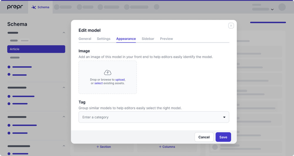 Model settings - Appearance tab