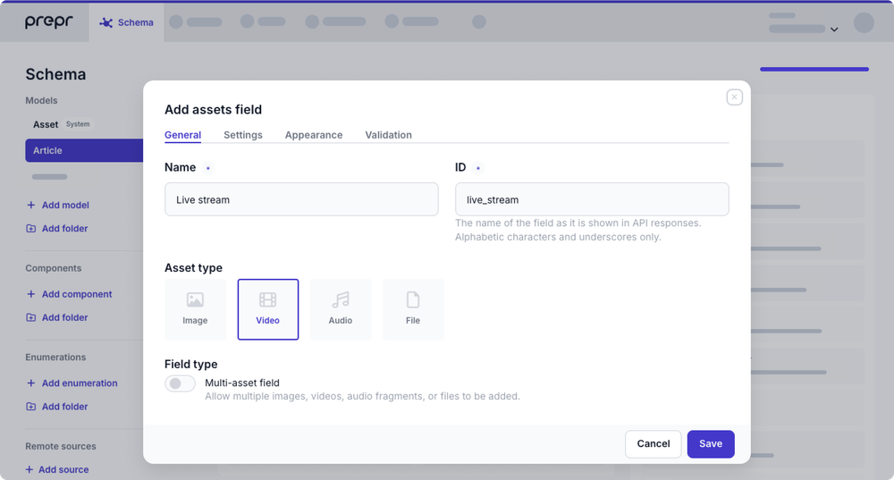 Fill in Assets field settings