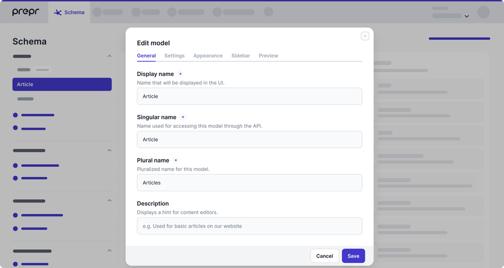 Model general settings