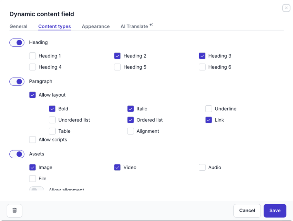 Dynamic content content types