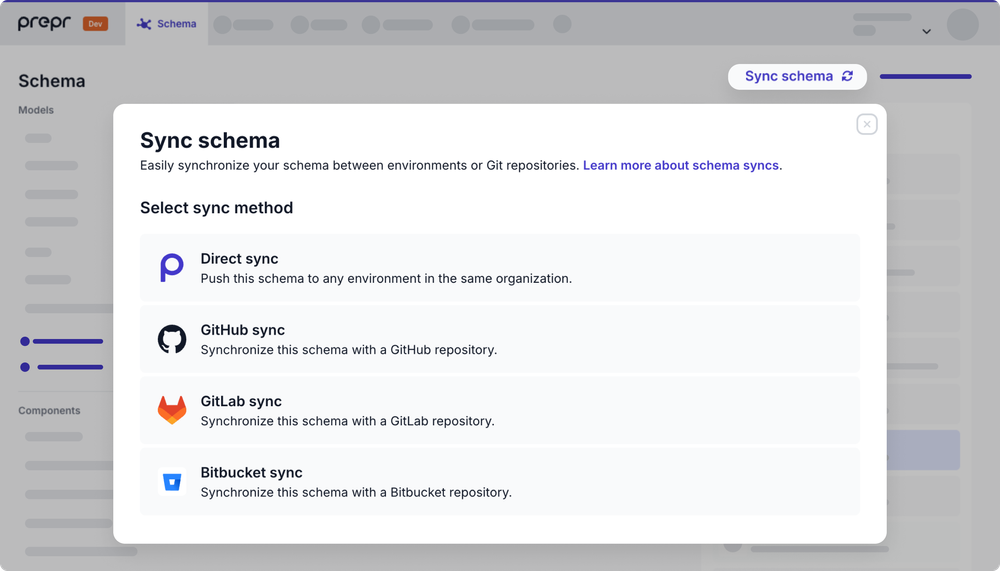 Schema sync modal