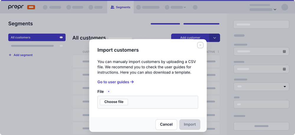 import customers modal