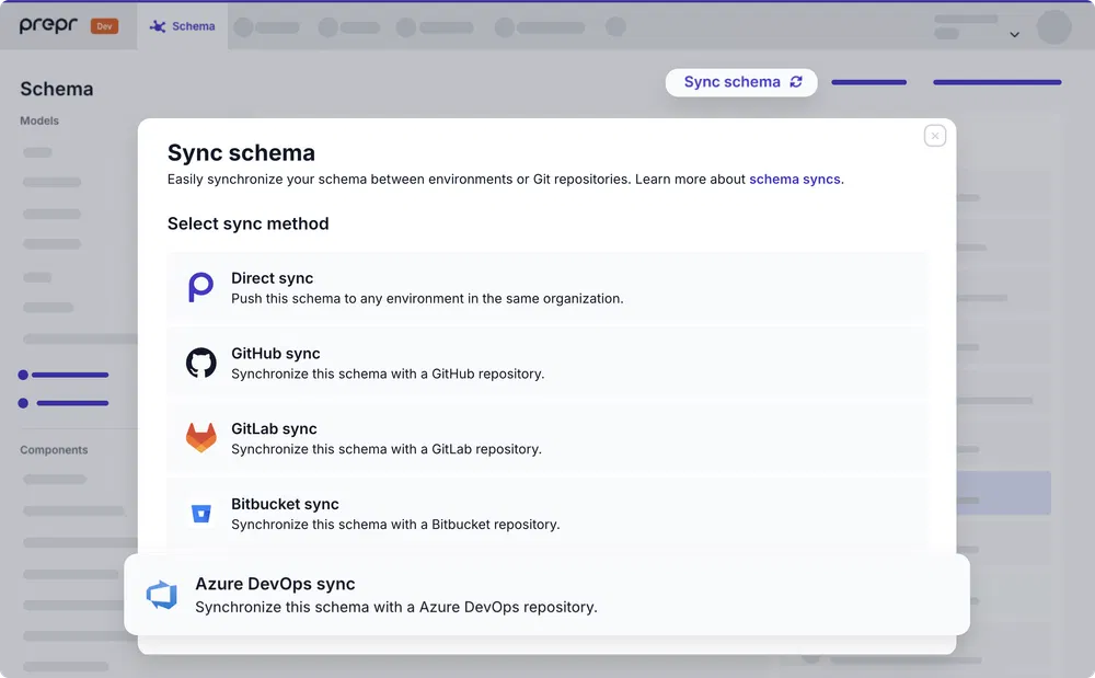 sync schema modal