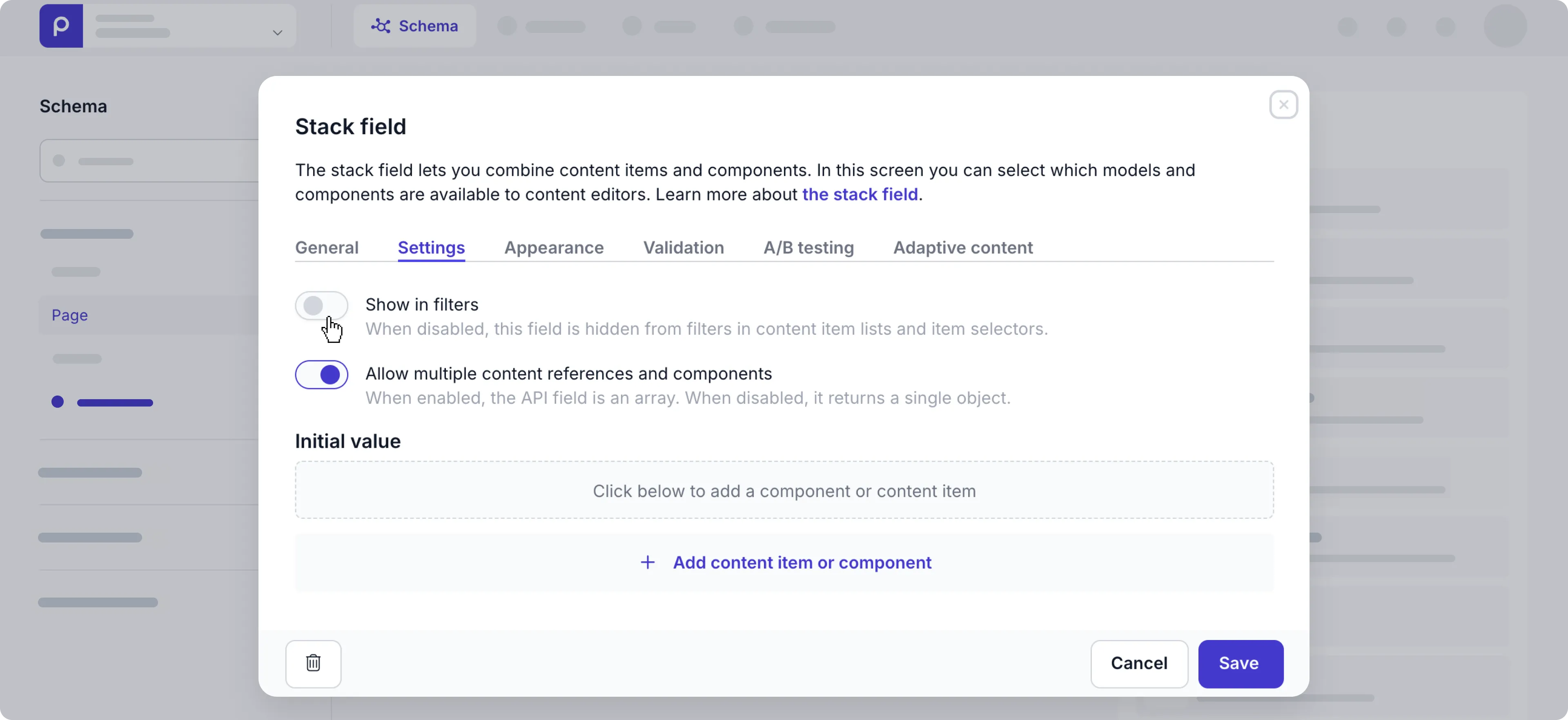 show in filter setting
