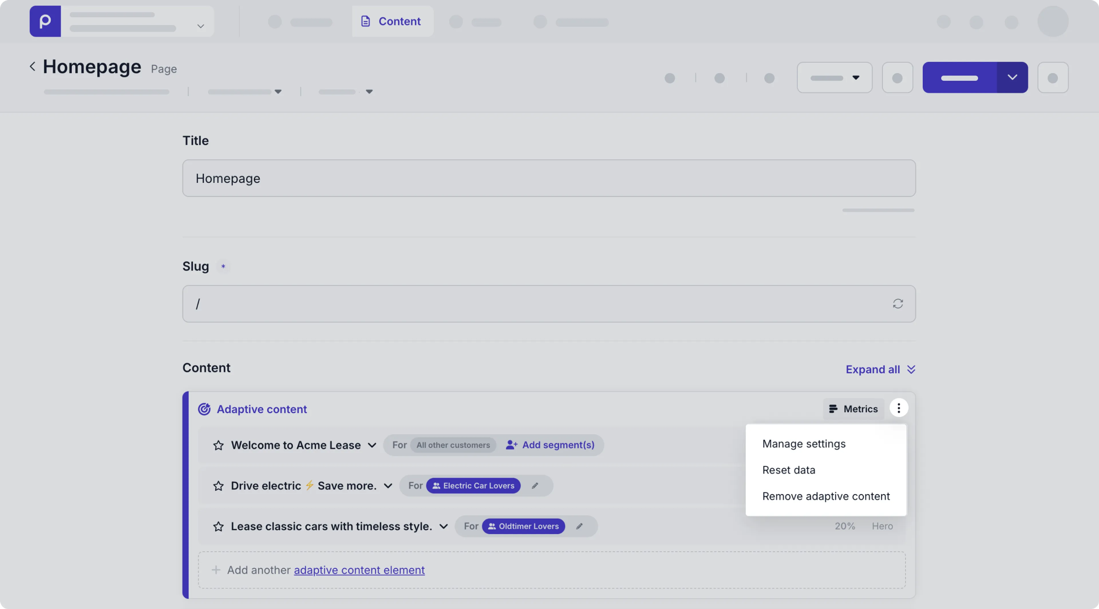 manage adaptive content options