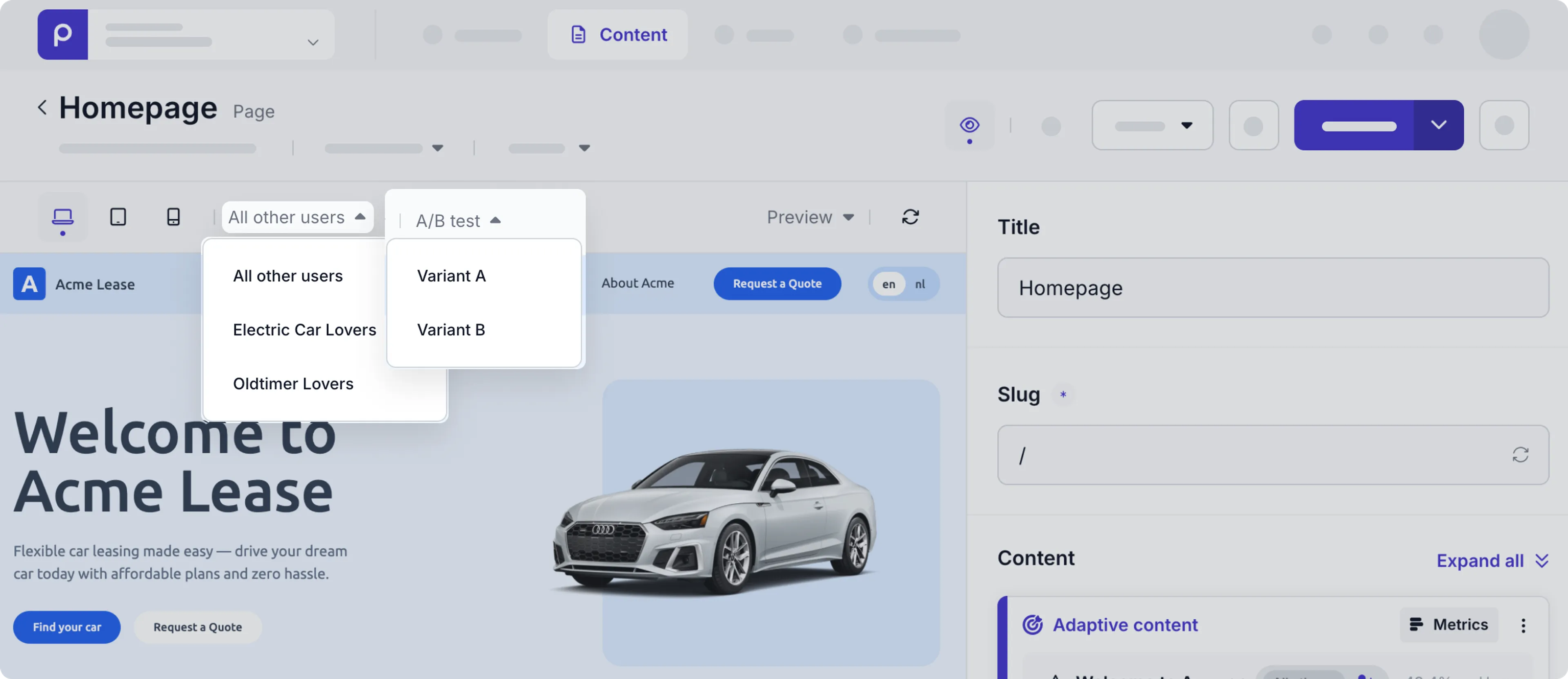 Visual editing example - adaptive preview switches