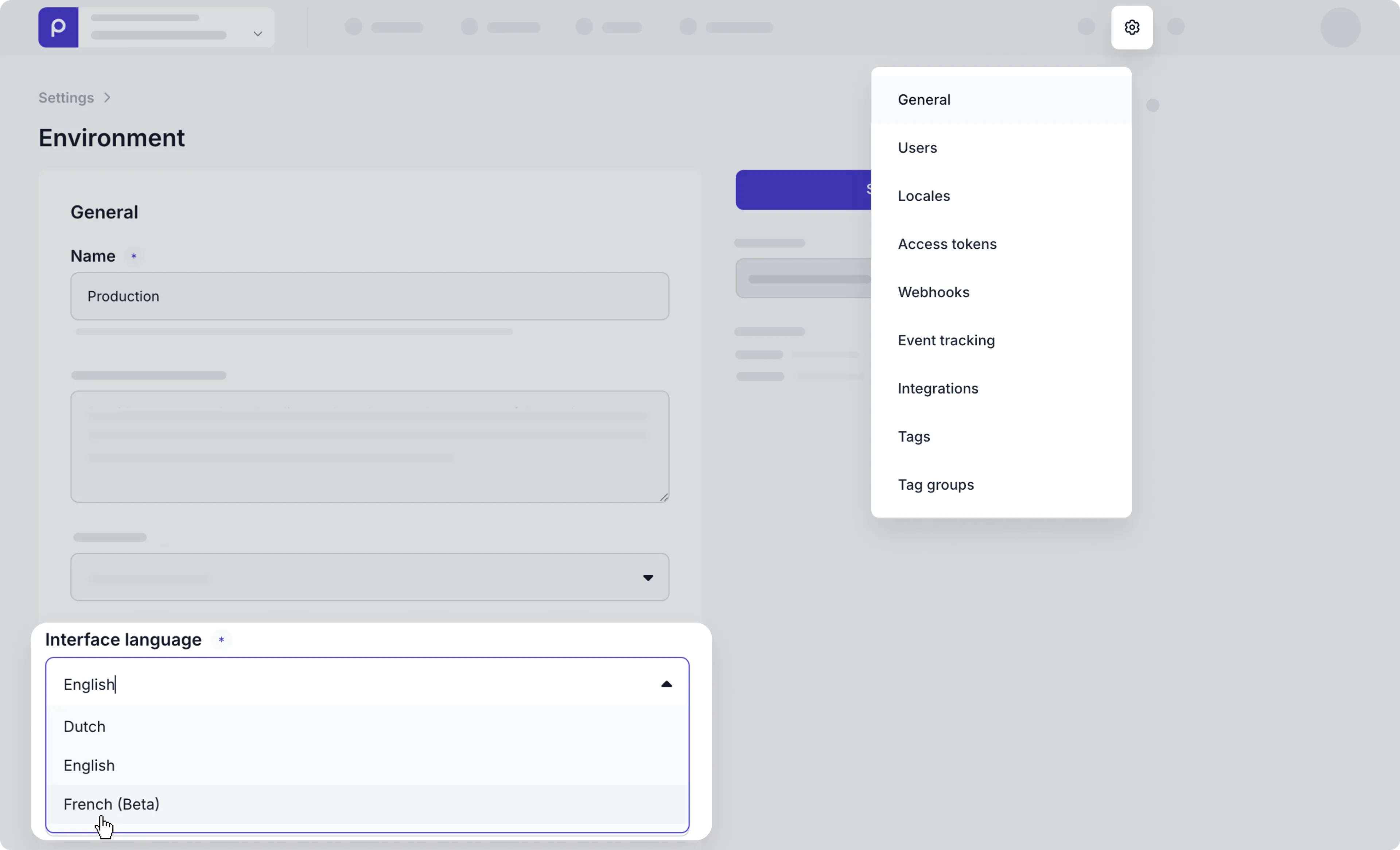 Environment settings - Choosing French UI