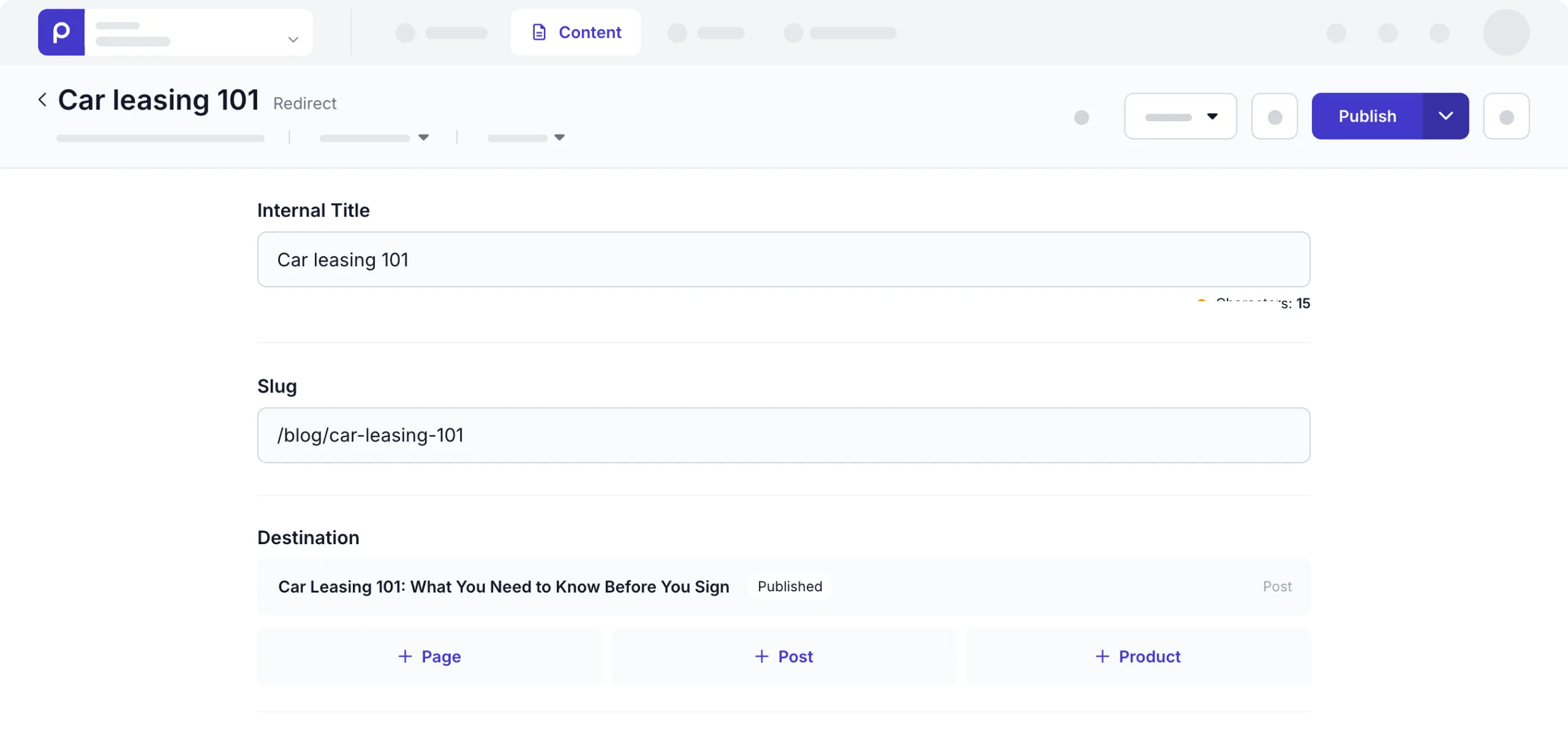 Example Redirect content item
