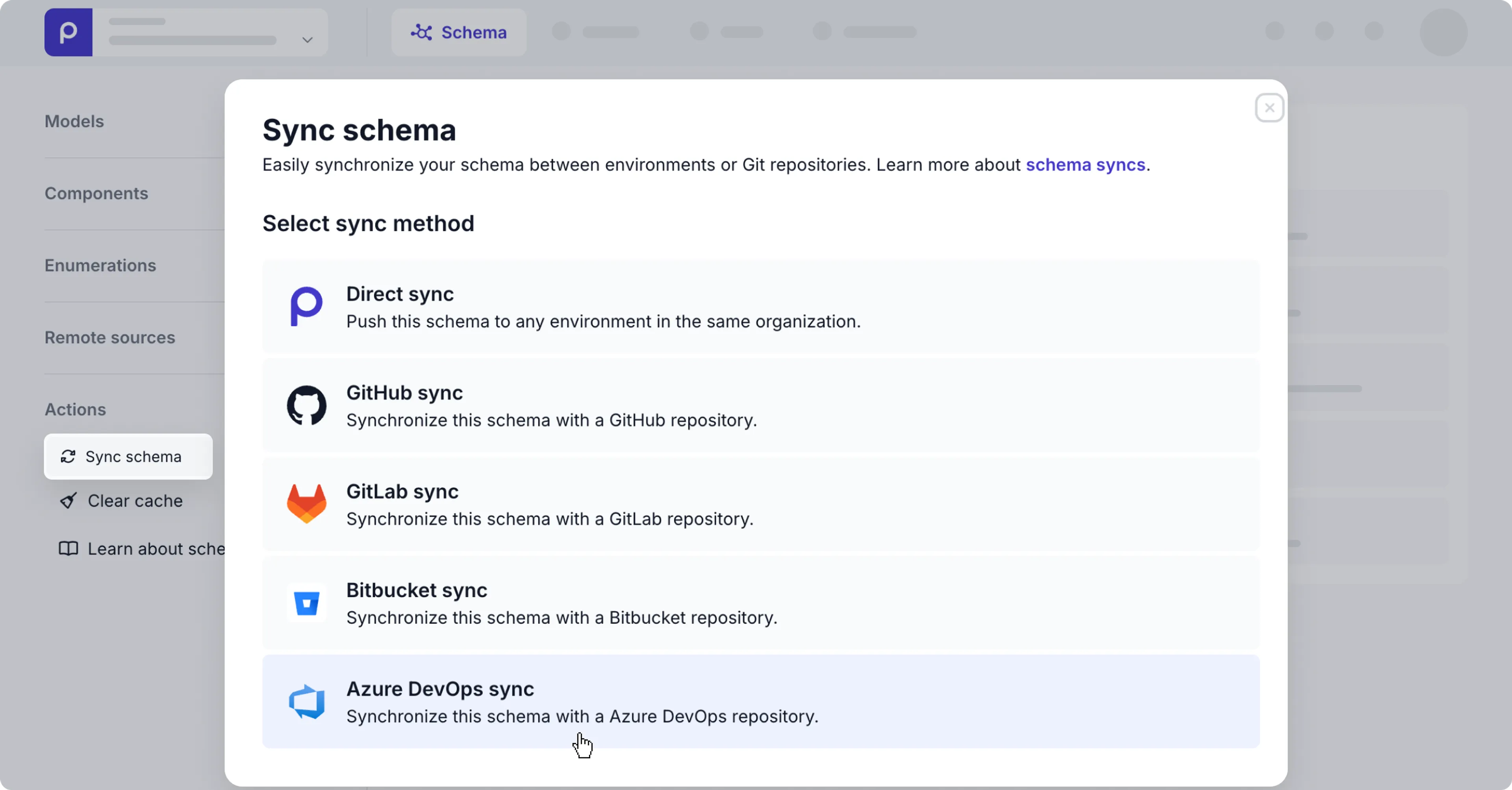 Schema page - Enable Azure DevOps