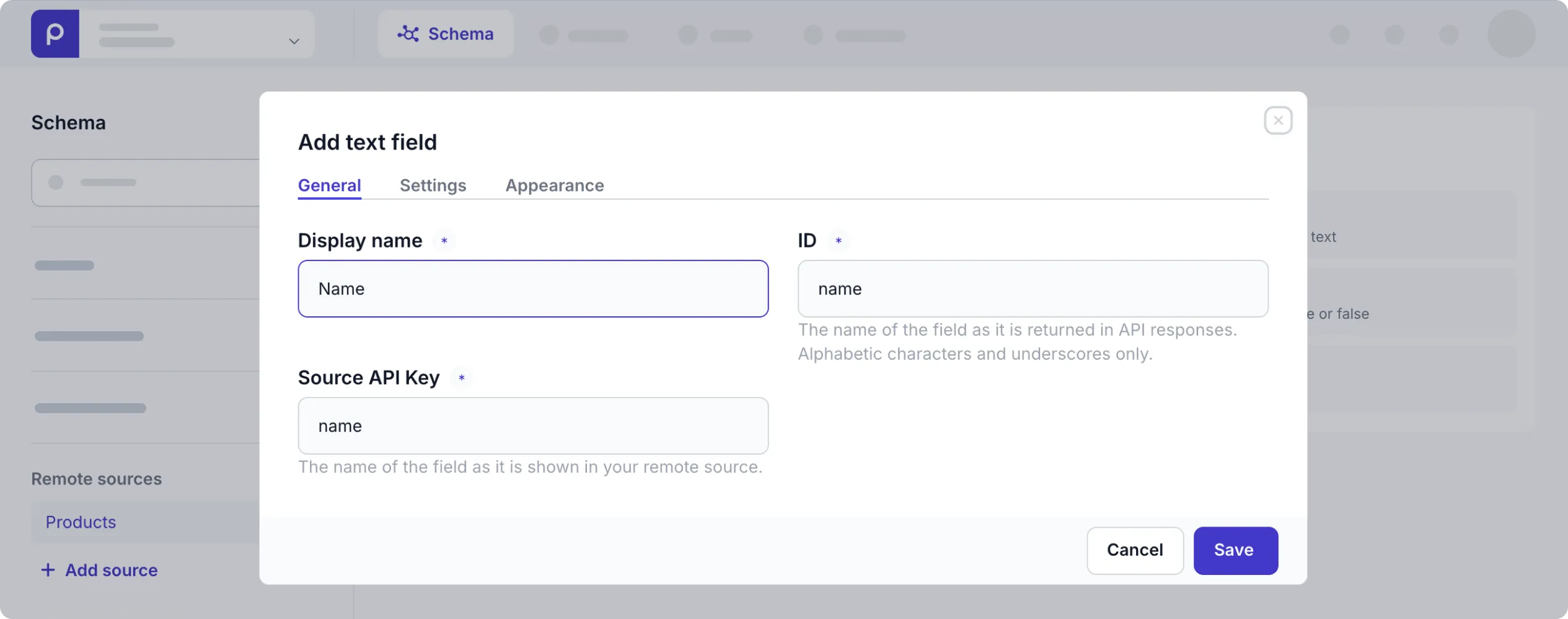 field details - custom remote source