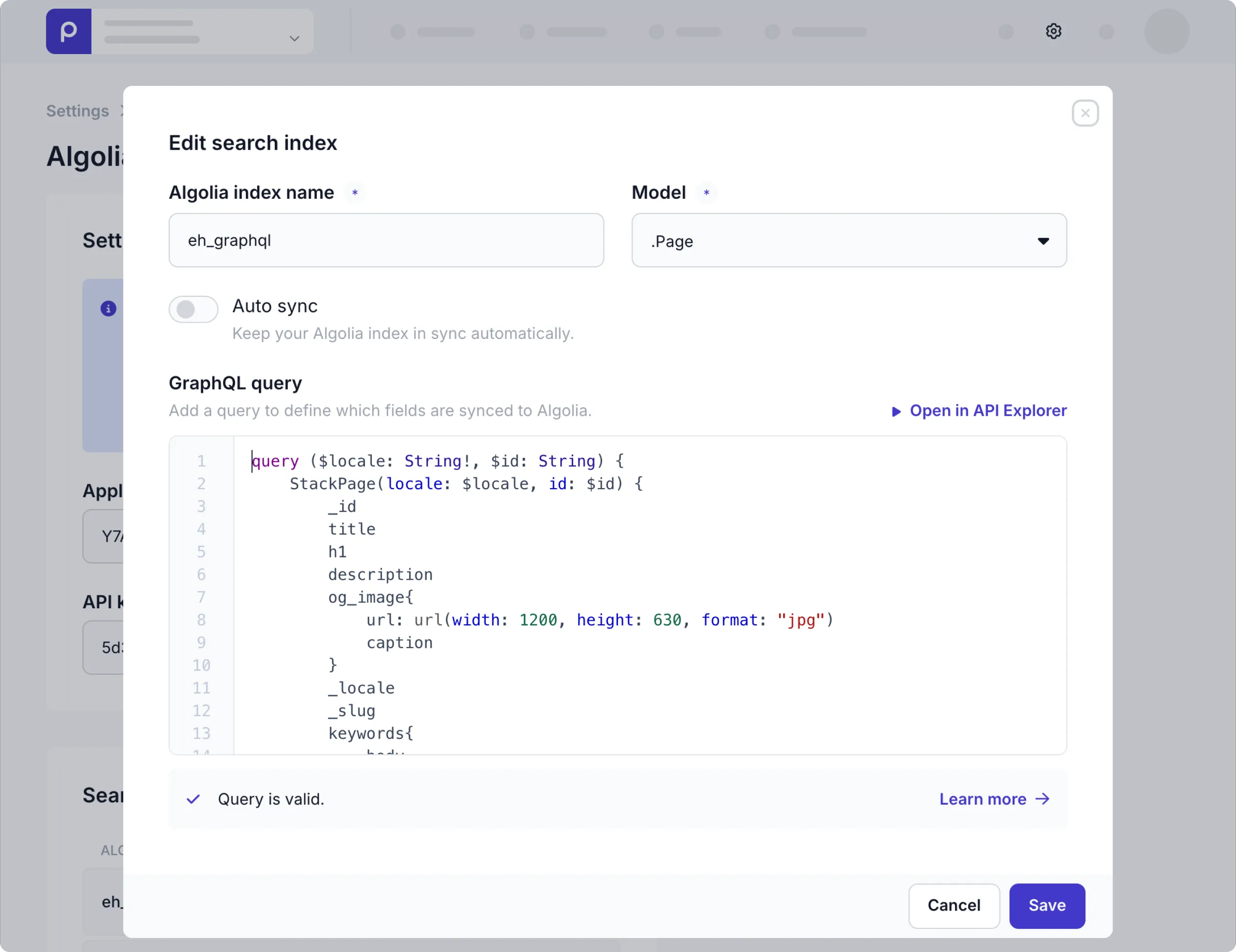 Algolia integration setup with index query