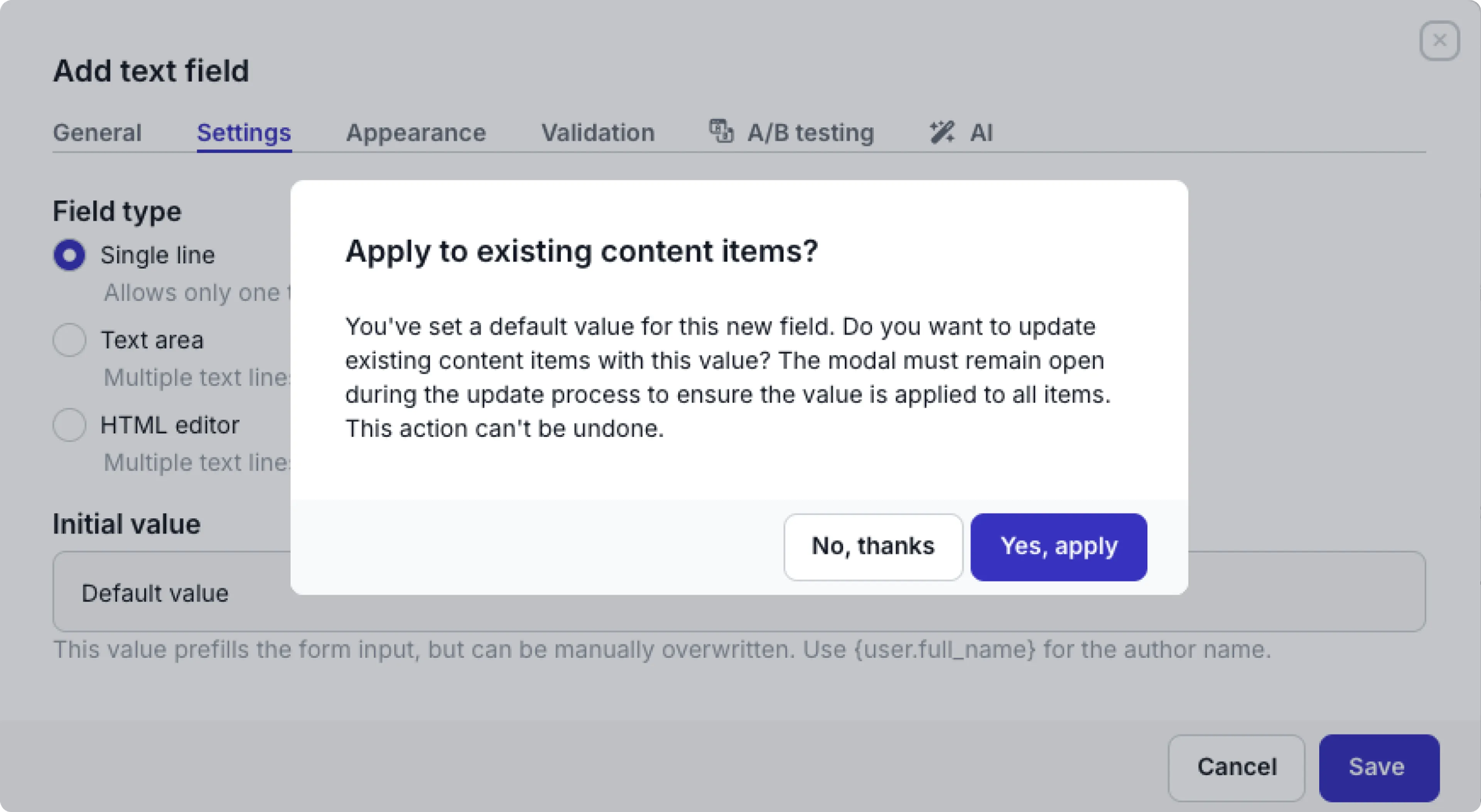 confirmation modal