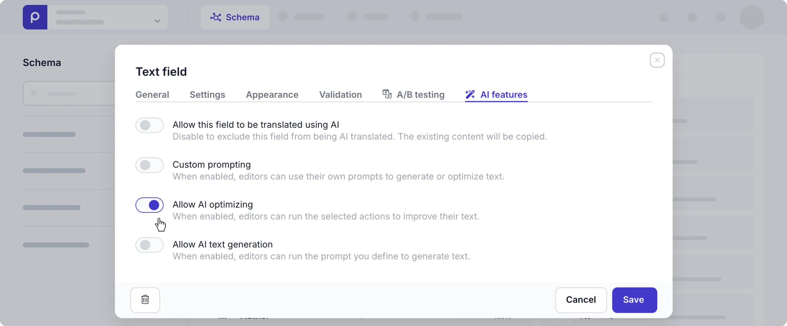 Enable AI text optimizing settings