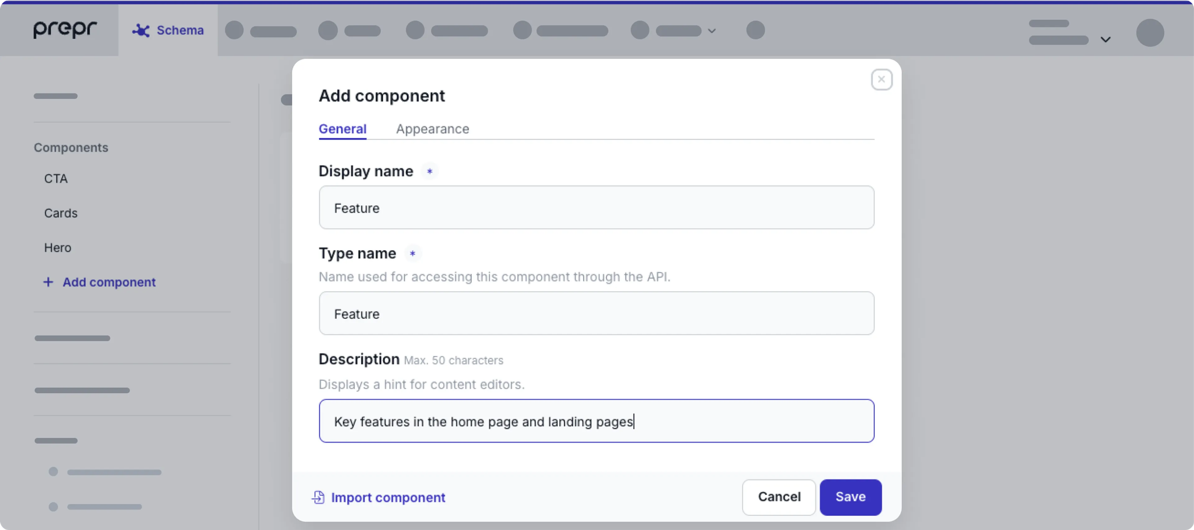 Component general settings