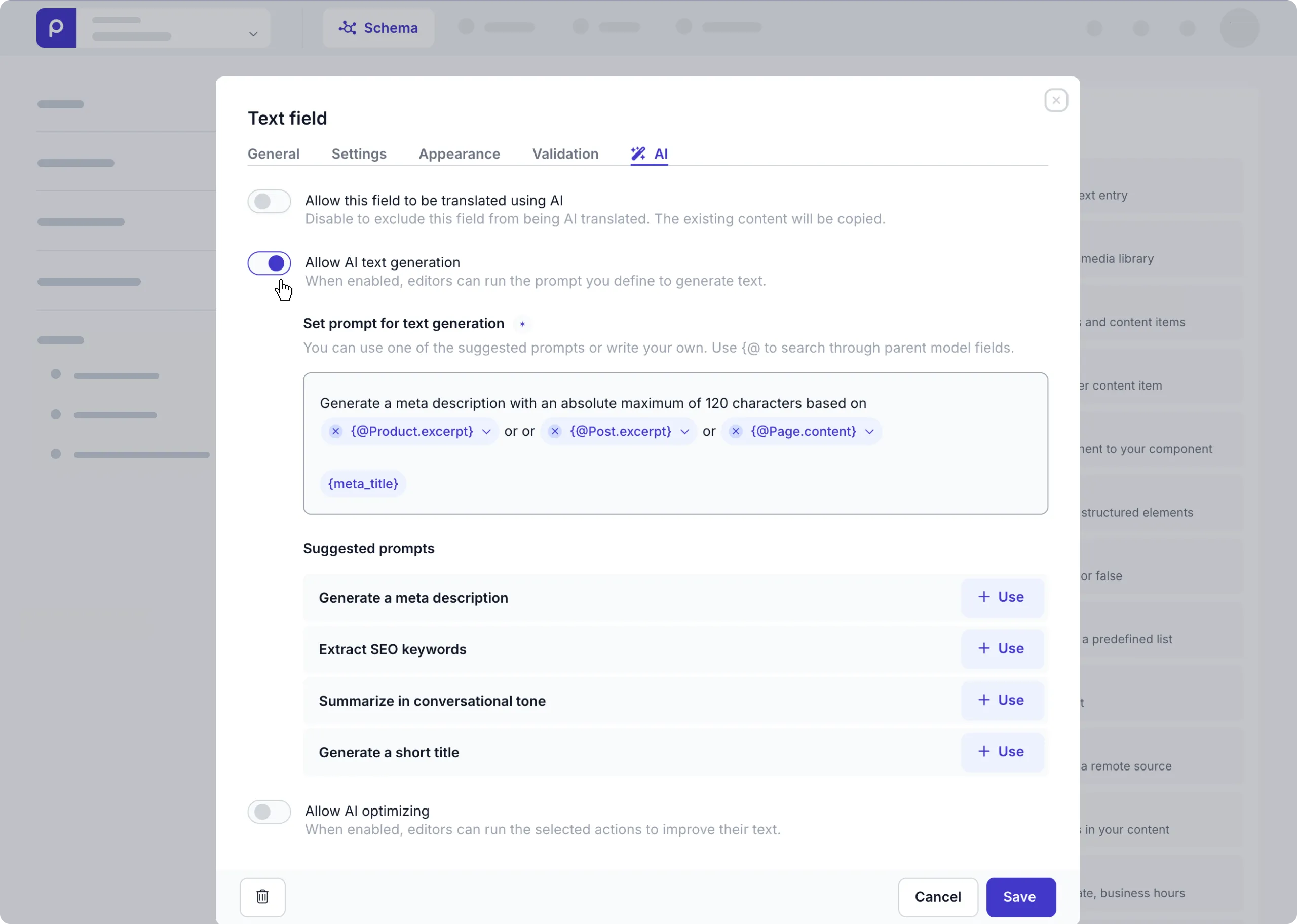 Enable AI text generation example