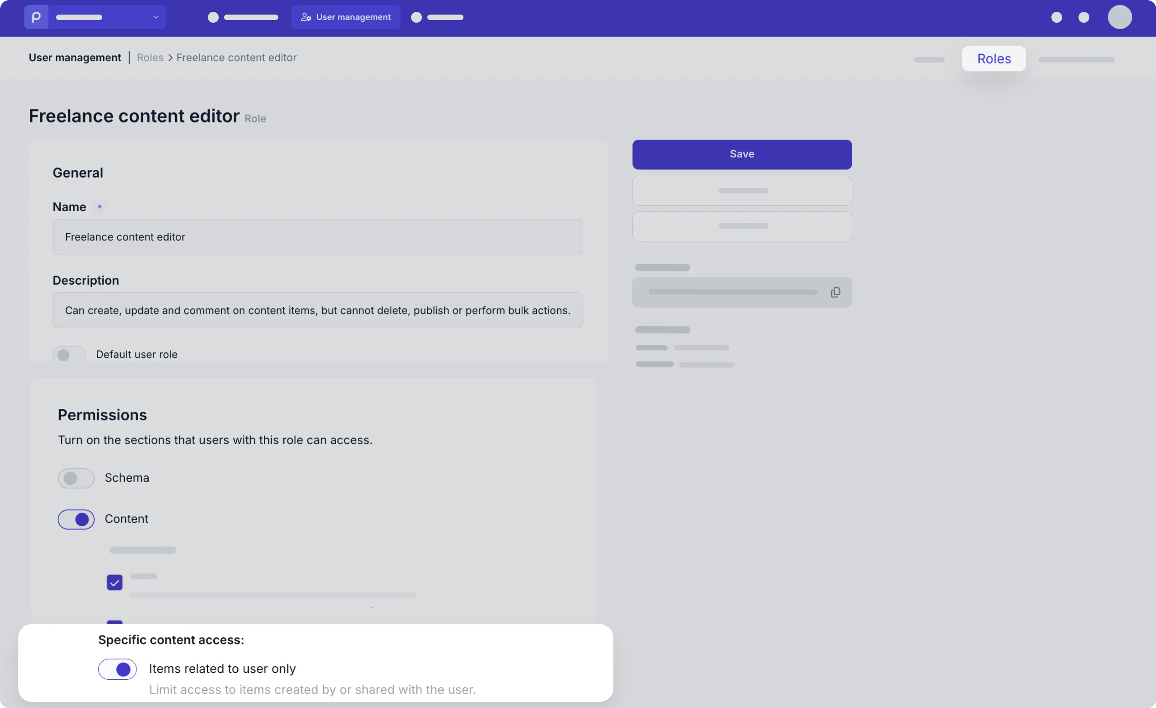 User role - Items related to user option
