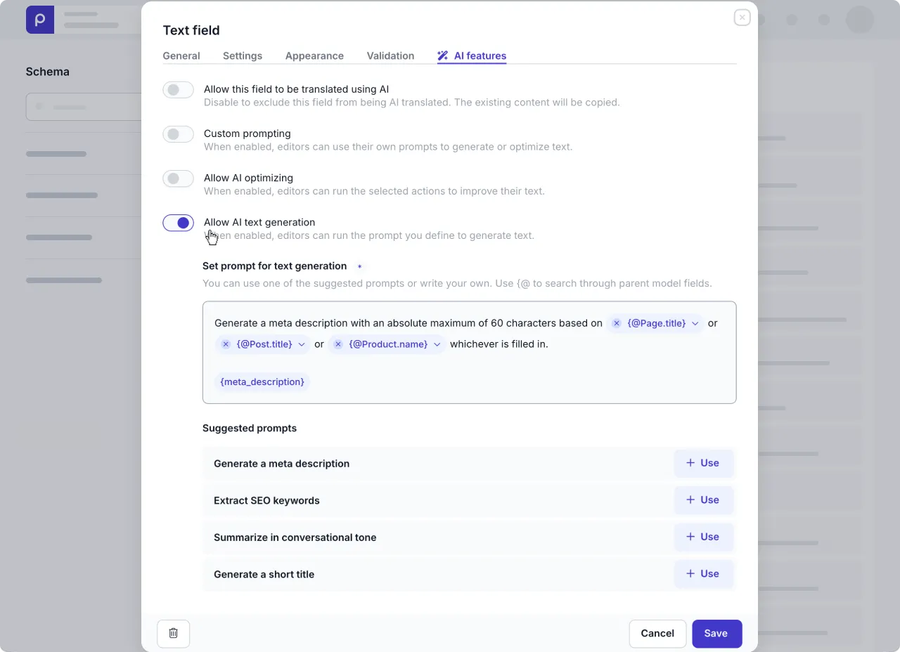 Enable AI text generation example
