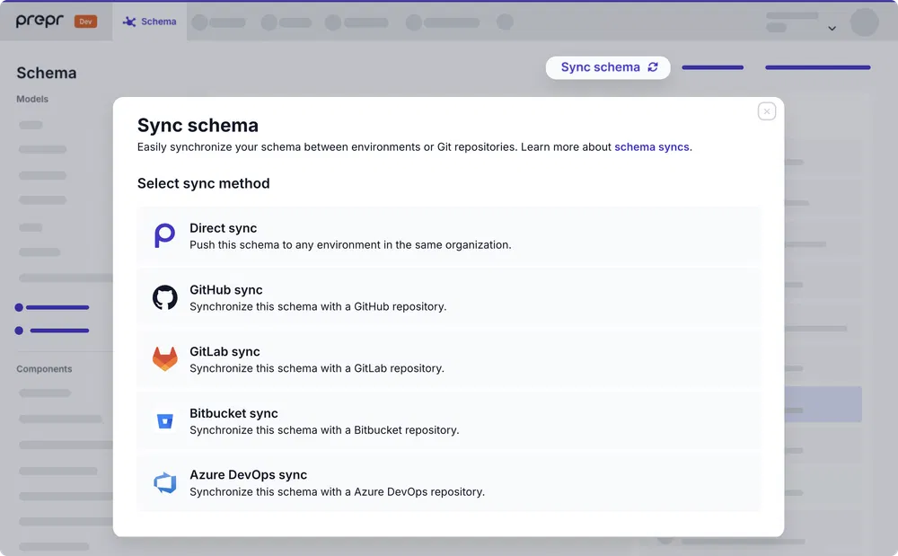 Schema sync modal