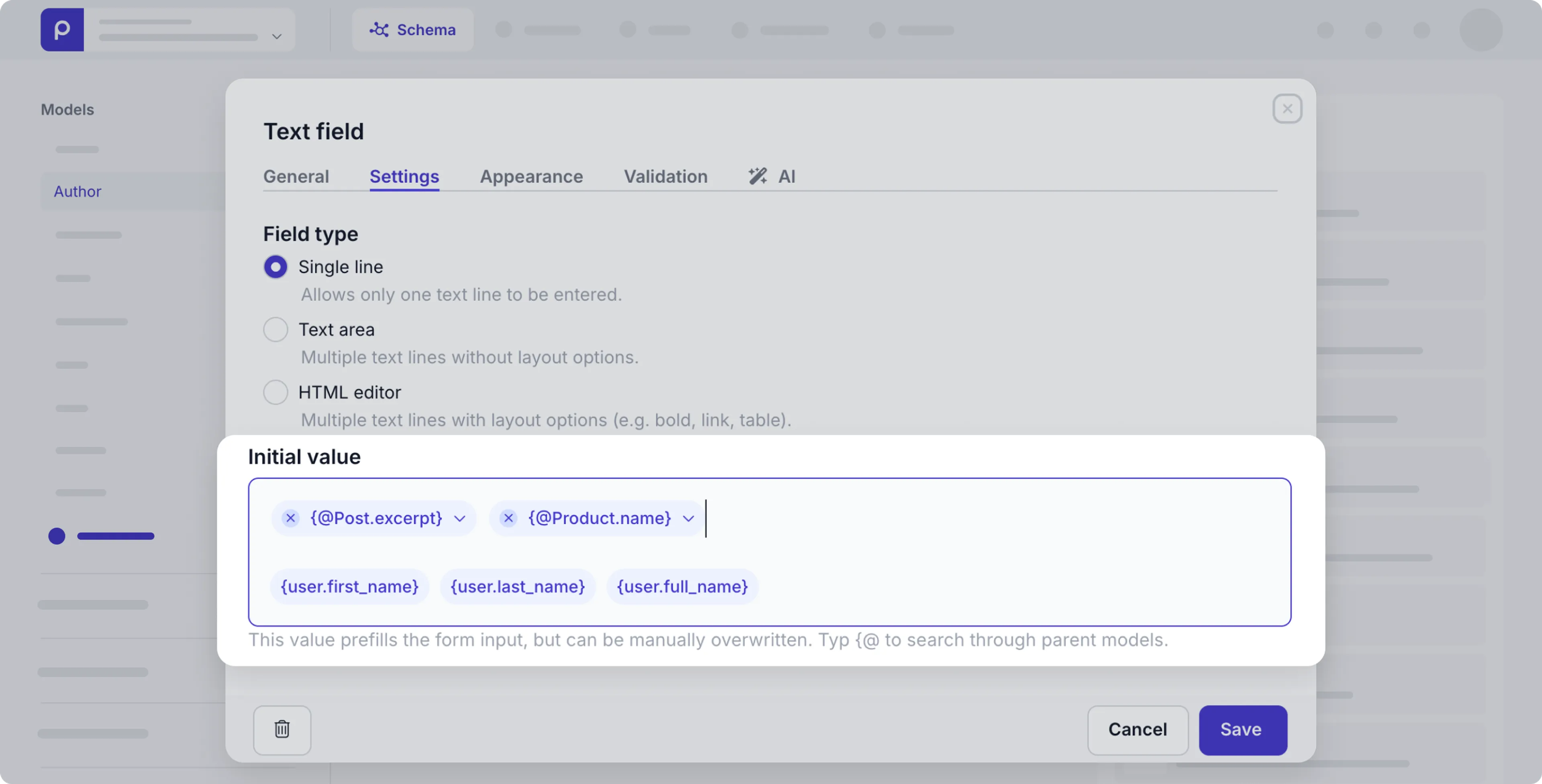 Dynamic initial value example setting