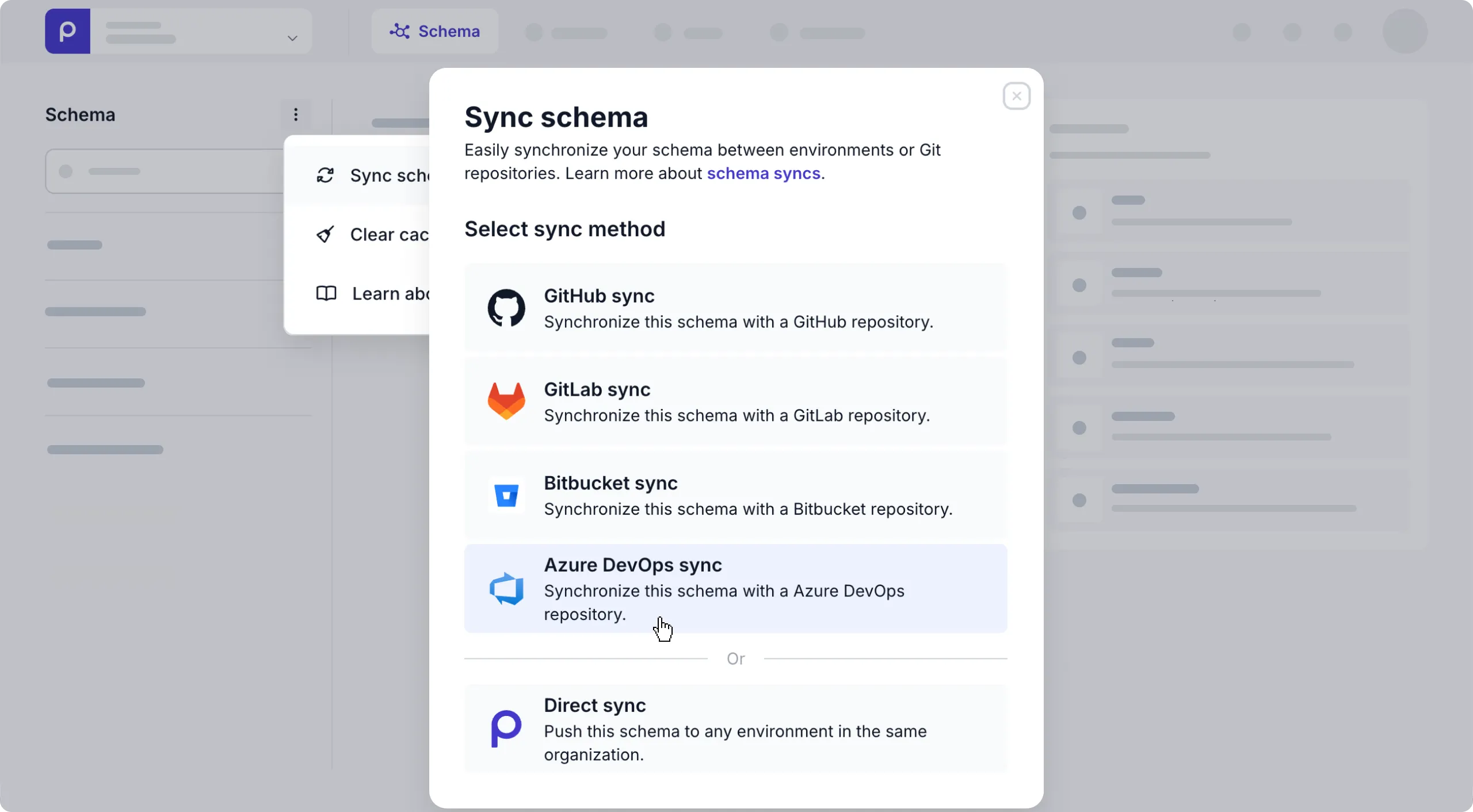 Schema page - Enable Azure DevOps