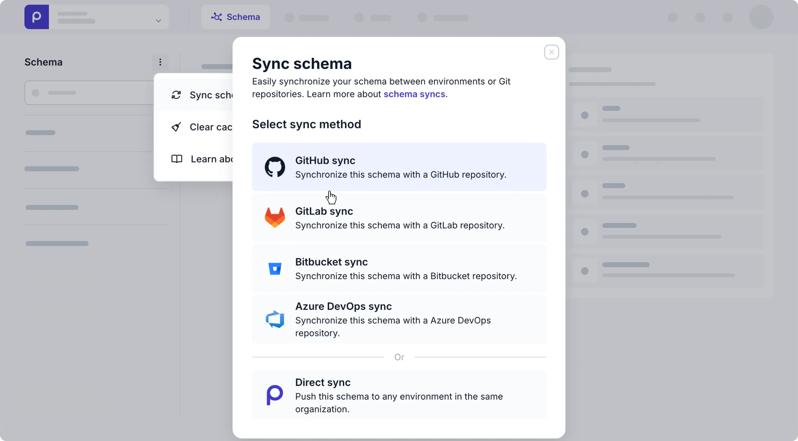 Schema page - Enable GitHub sync