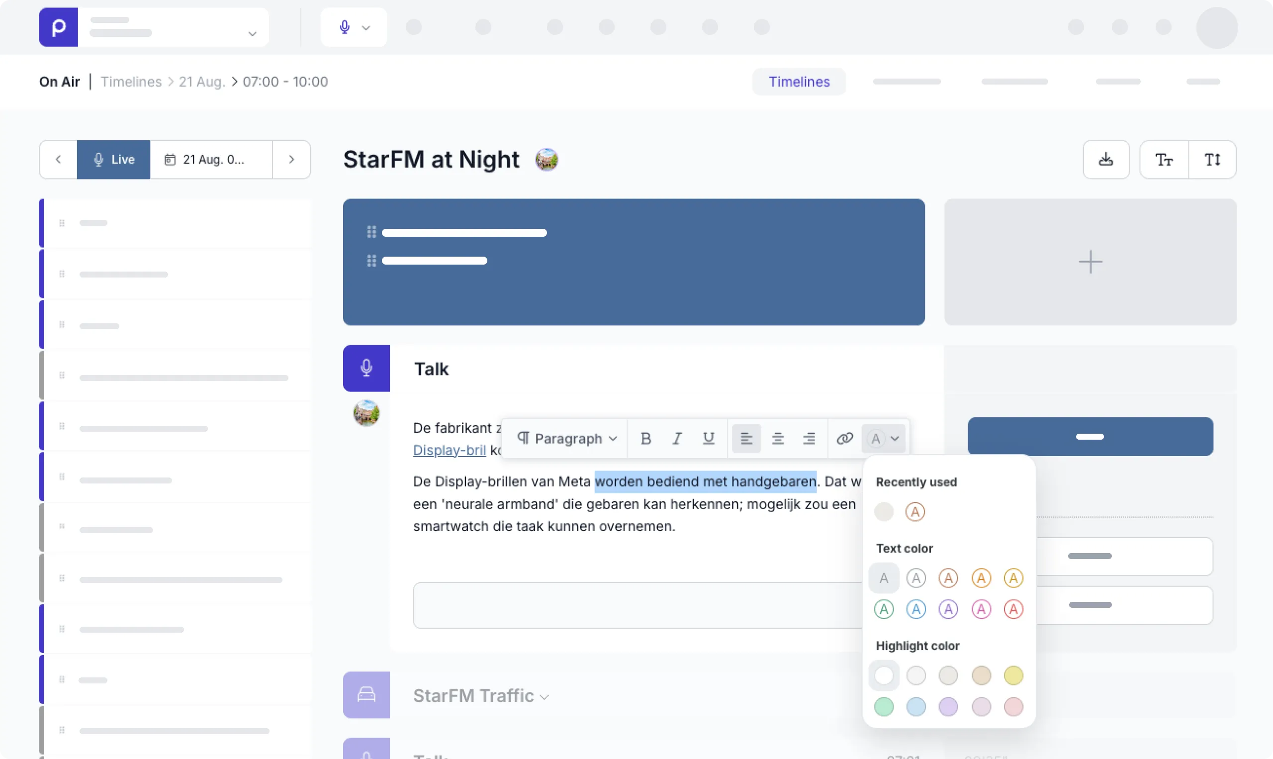 Highlight and style text in timeline example