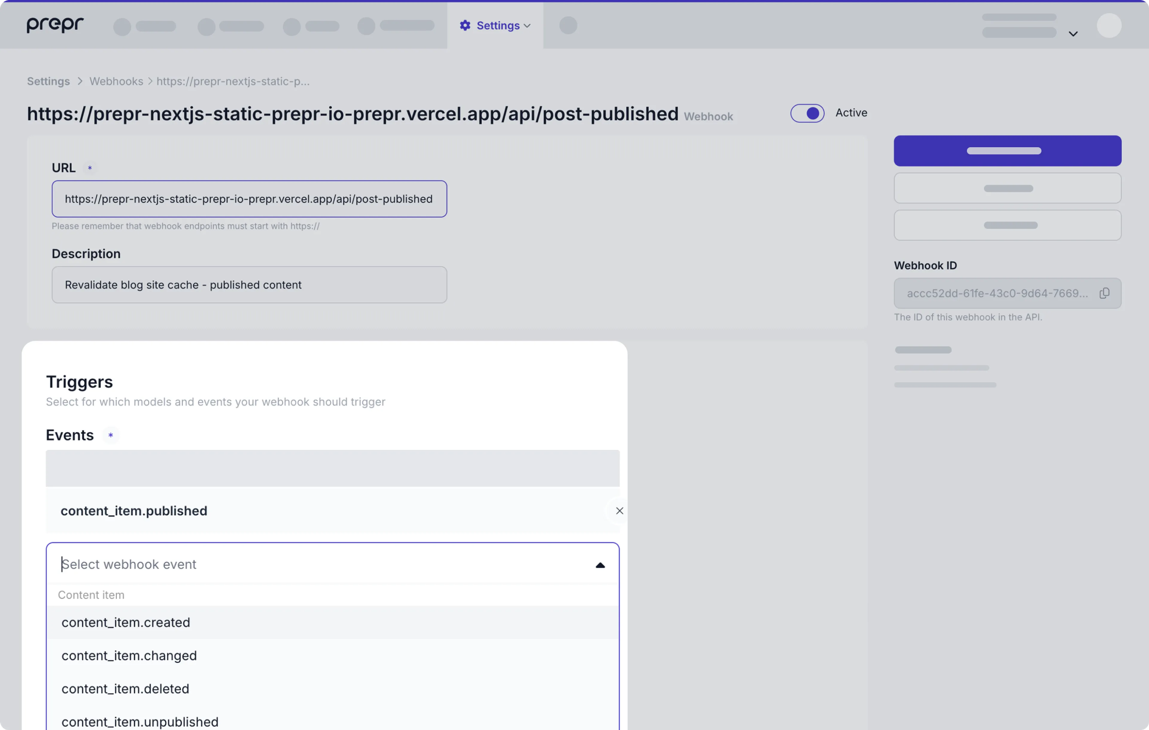 Example webhook - choose event