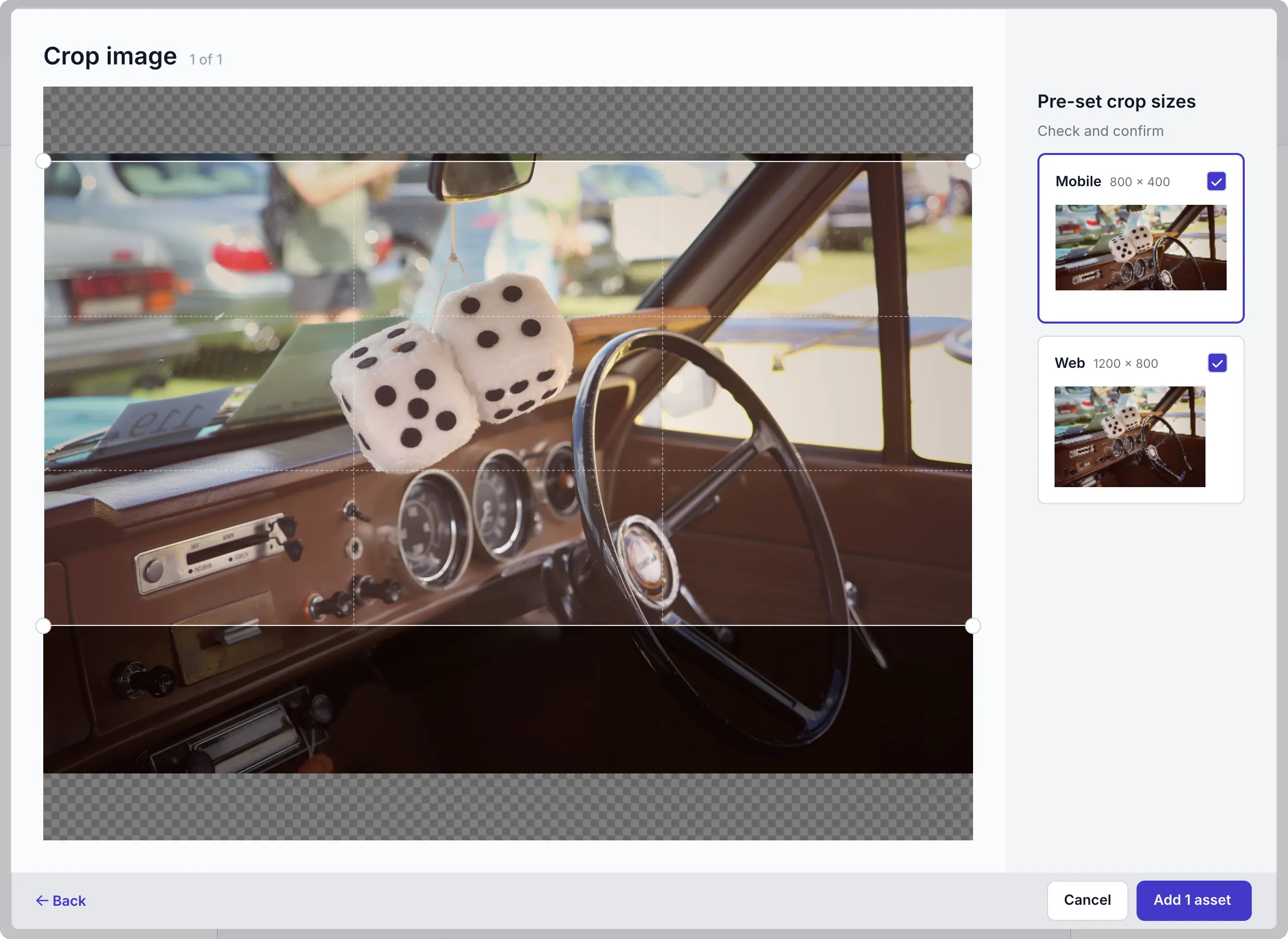Crop new images in a content item