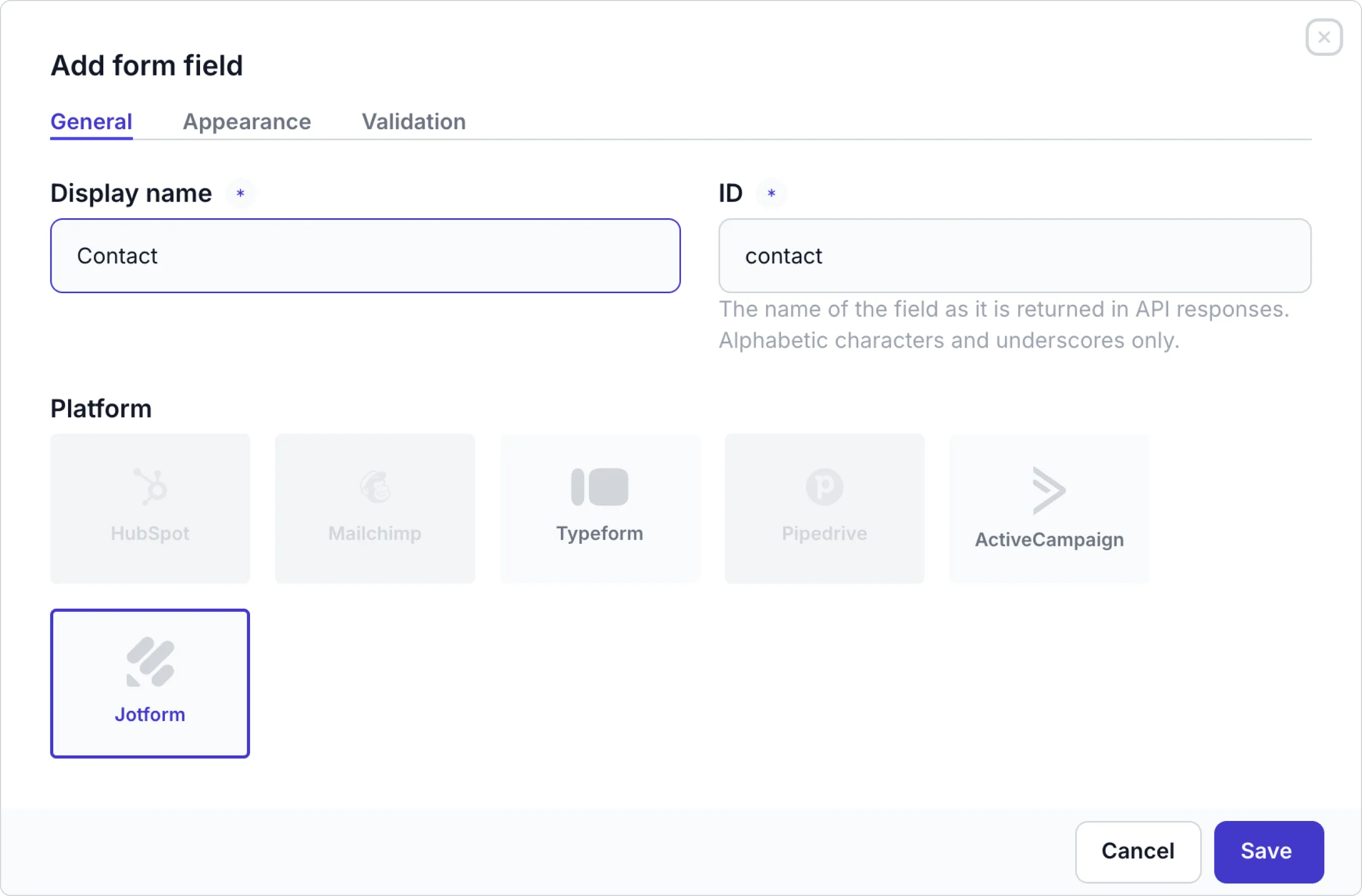 Form field - Jotform option