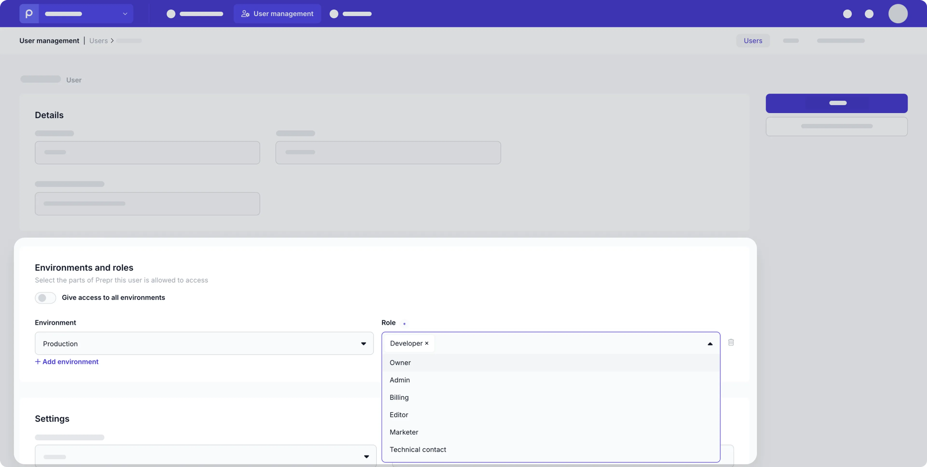 User management - selecting user role