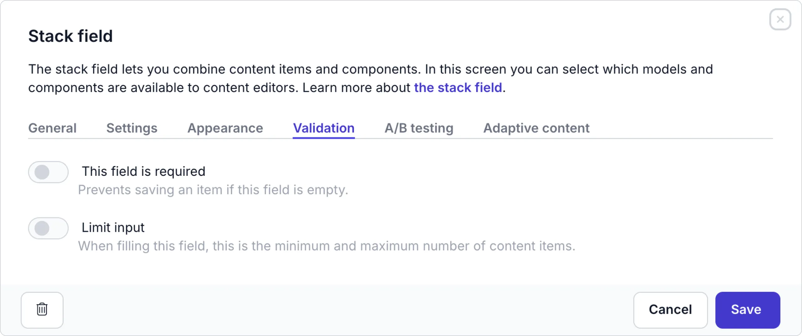 stack-field-validation