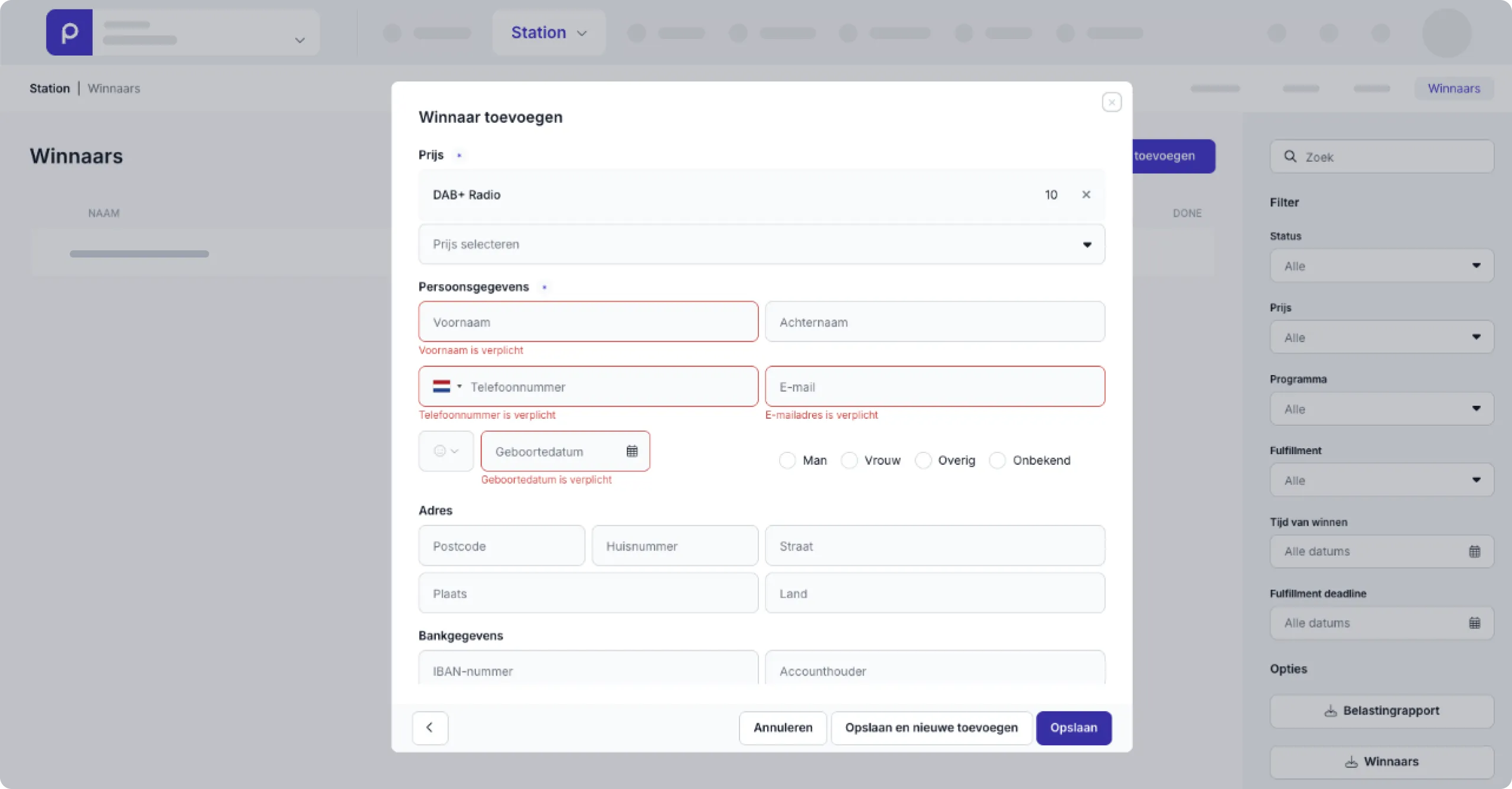Manage winner details