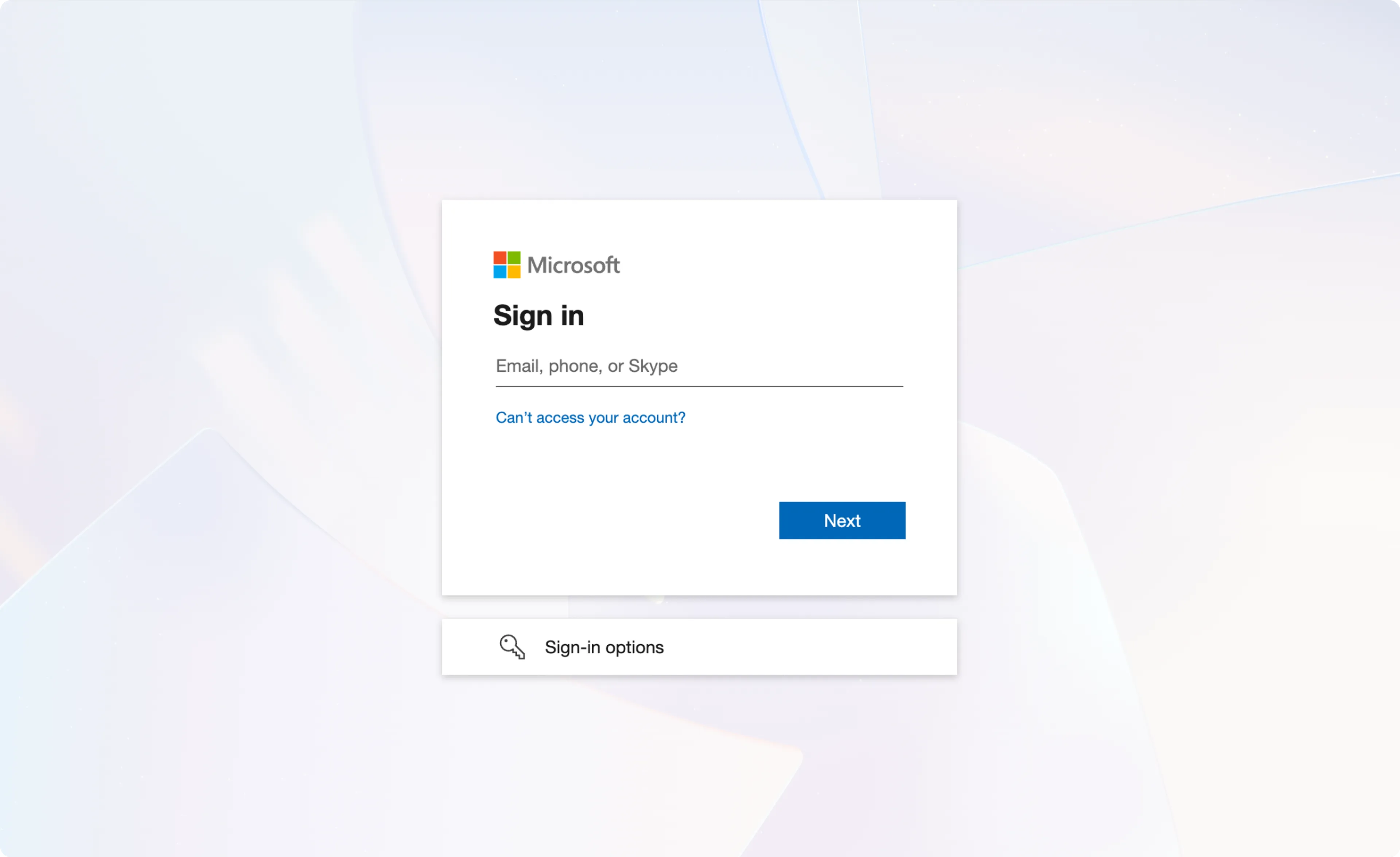 Microsoft sign in screen