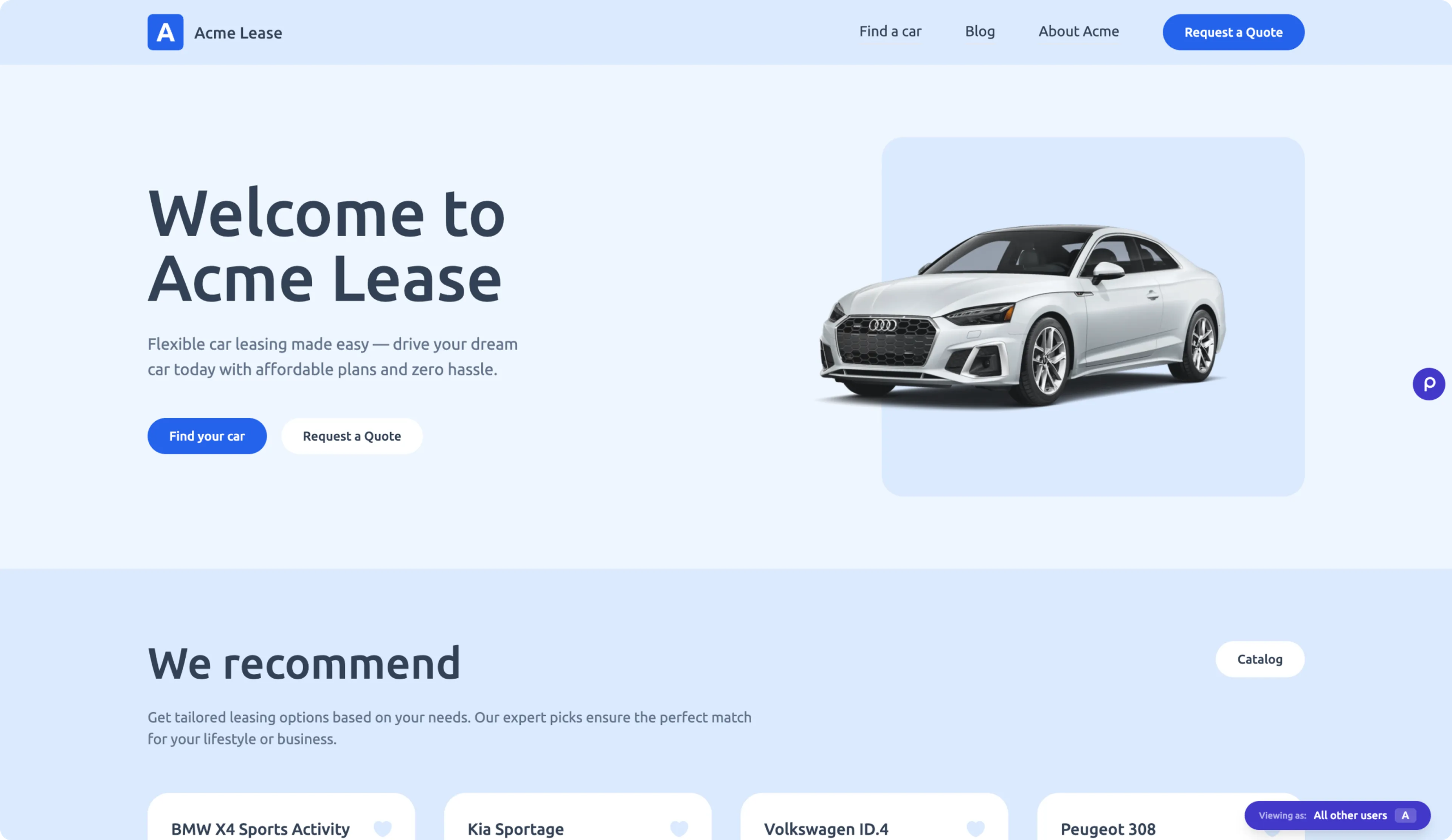 Acme Lease demo website home page