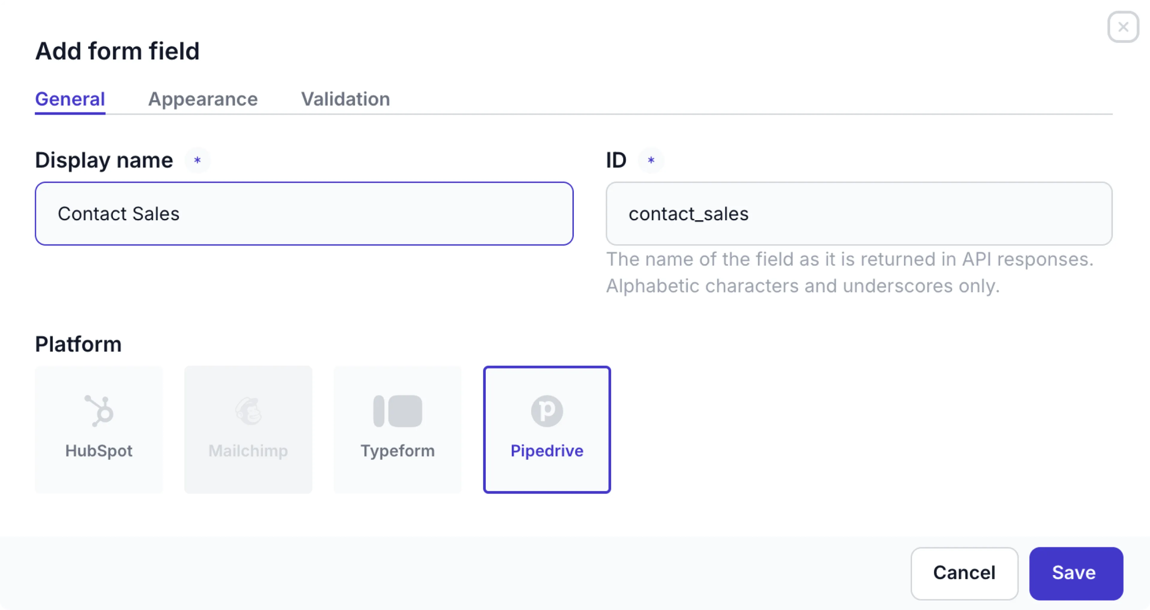Form field - Pipedrive option