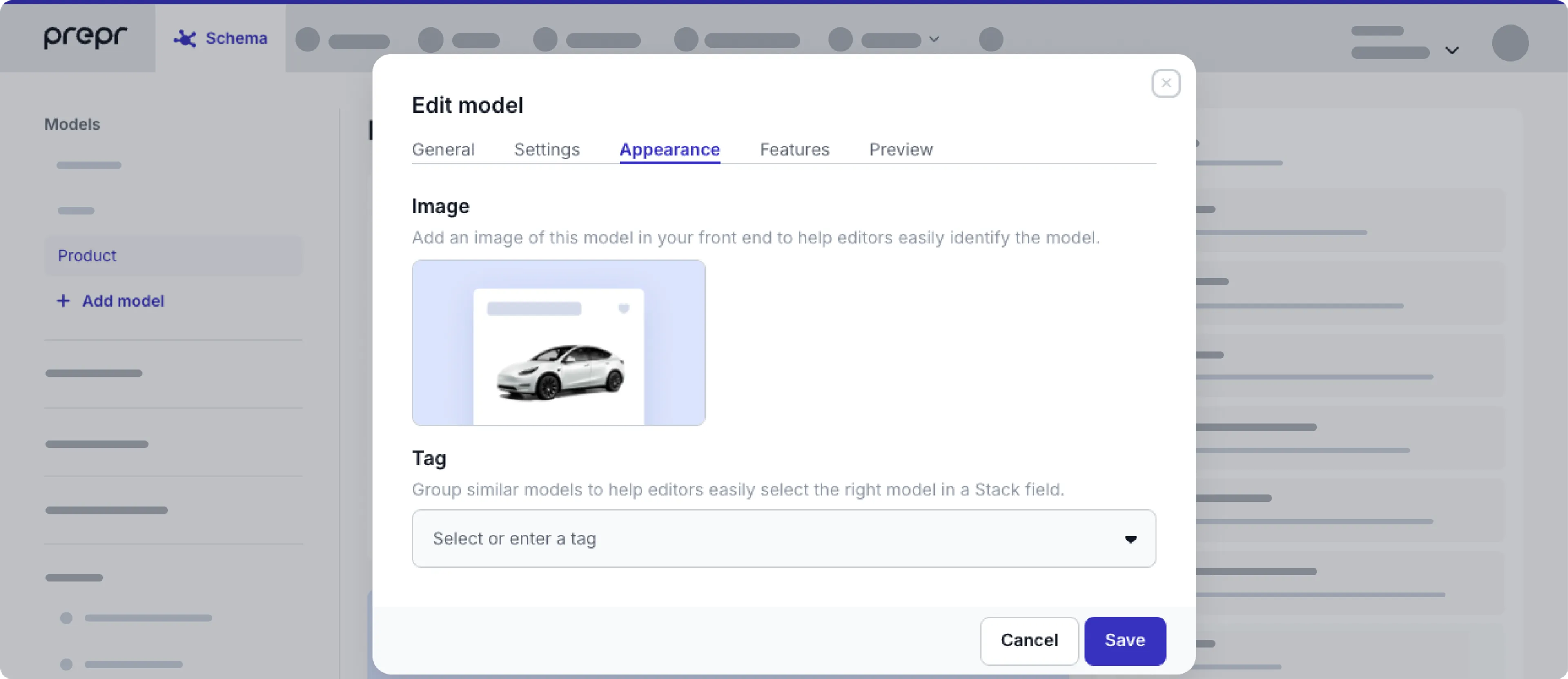 Model settings - Appearance tab