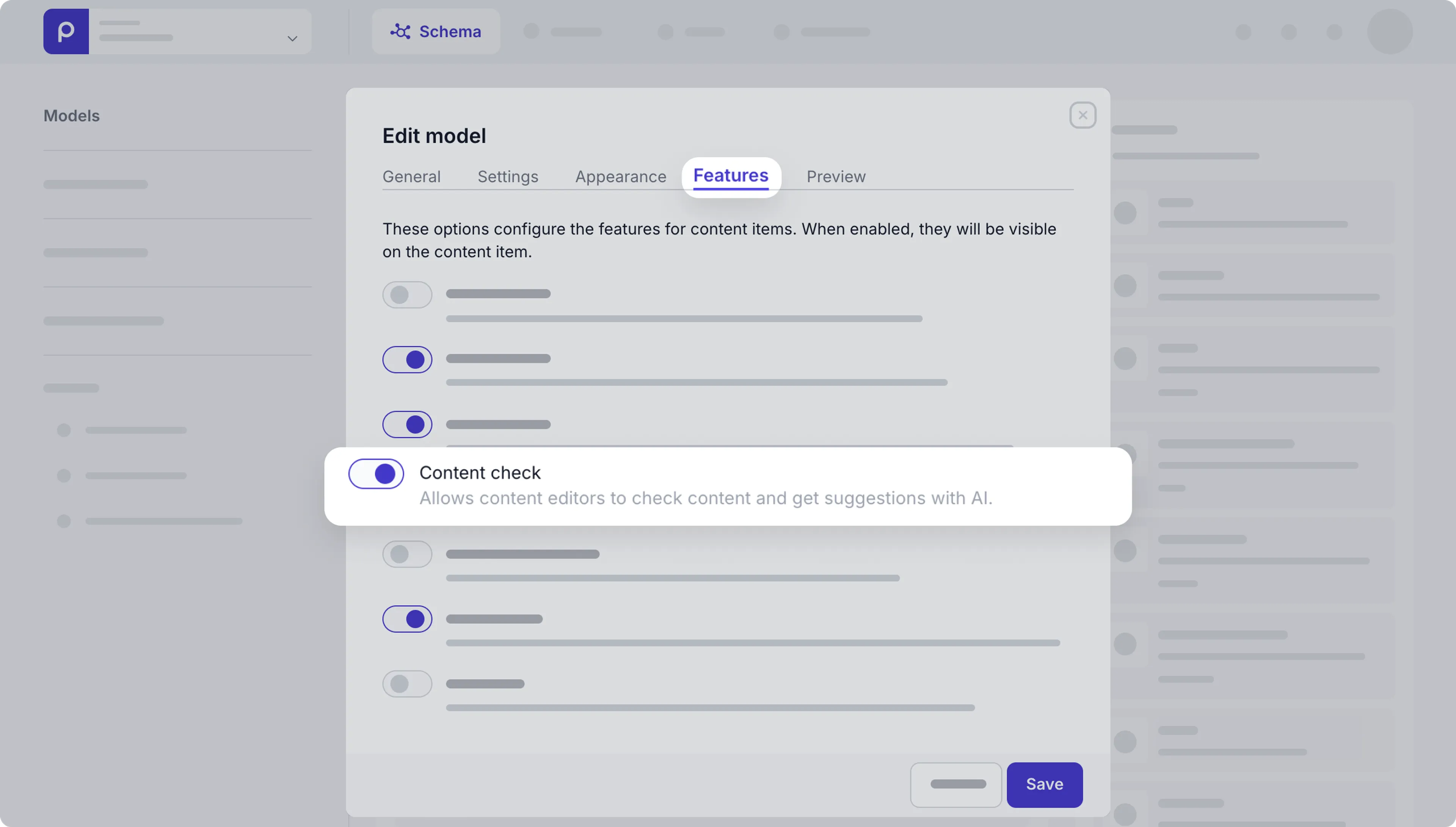 Model setting - Enable Content check