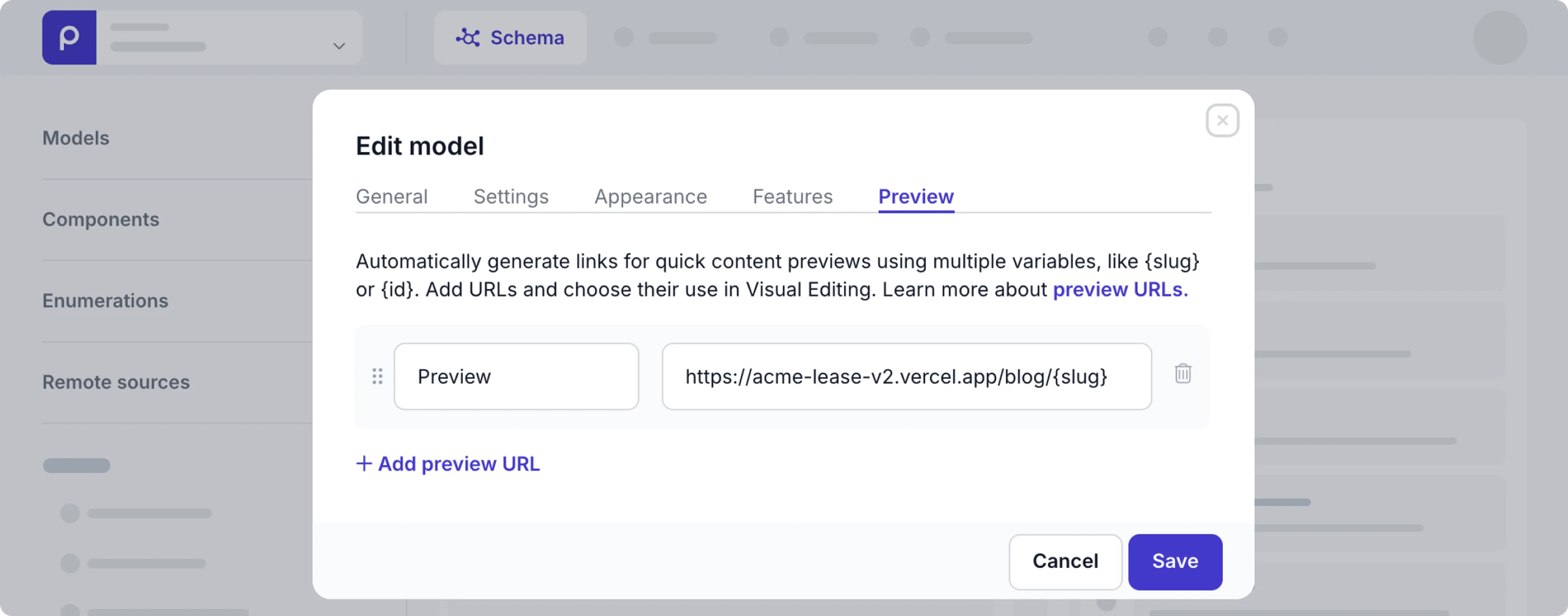 Setting preview URLs
