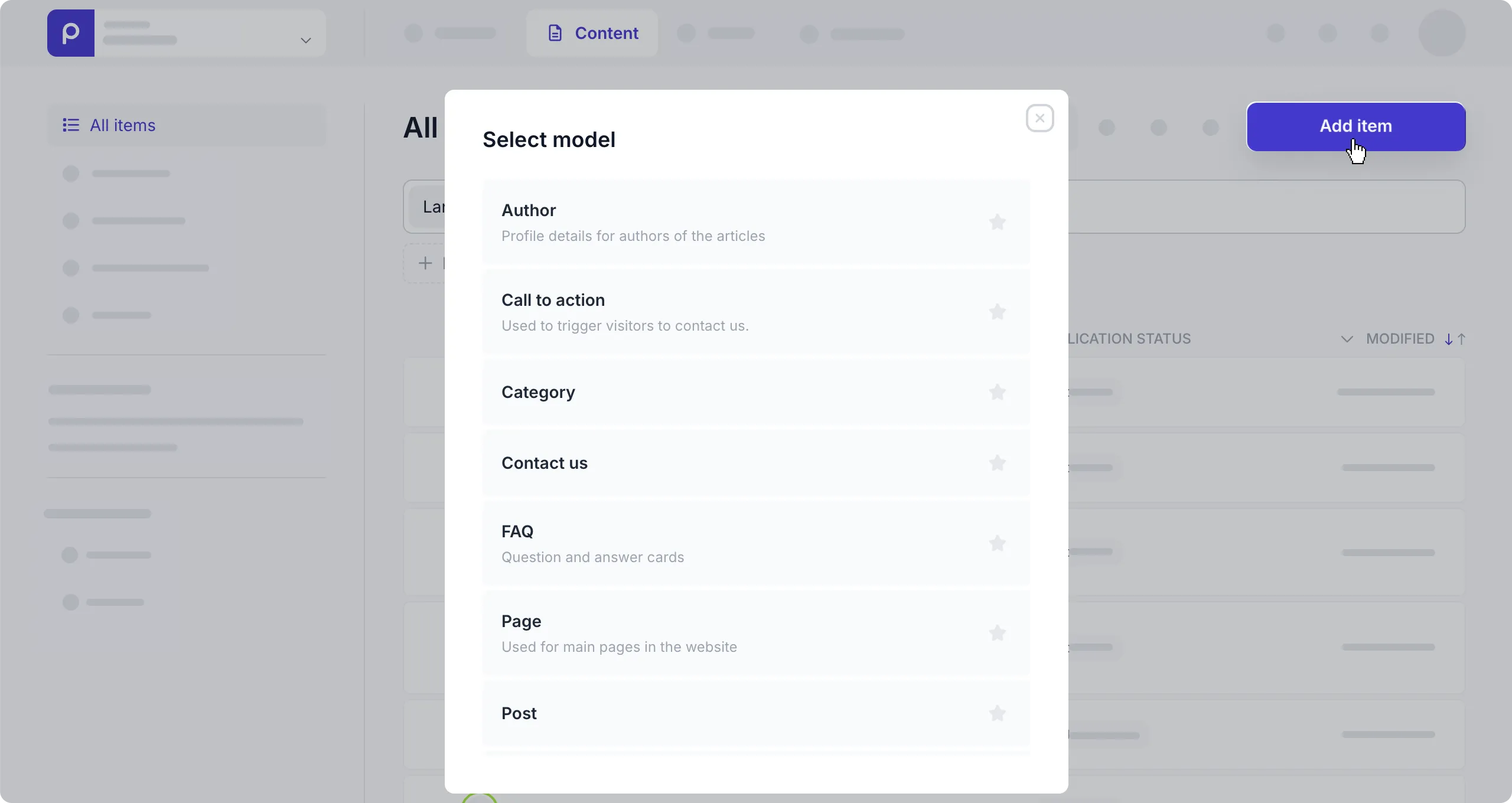 Add item button