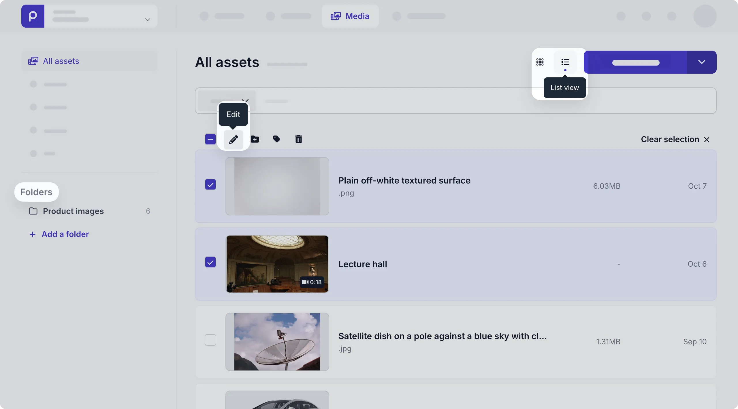 List view and edit option example
