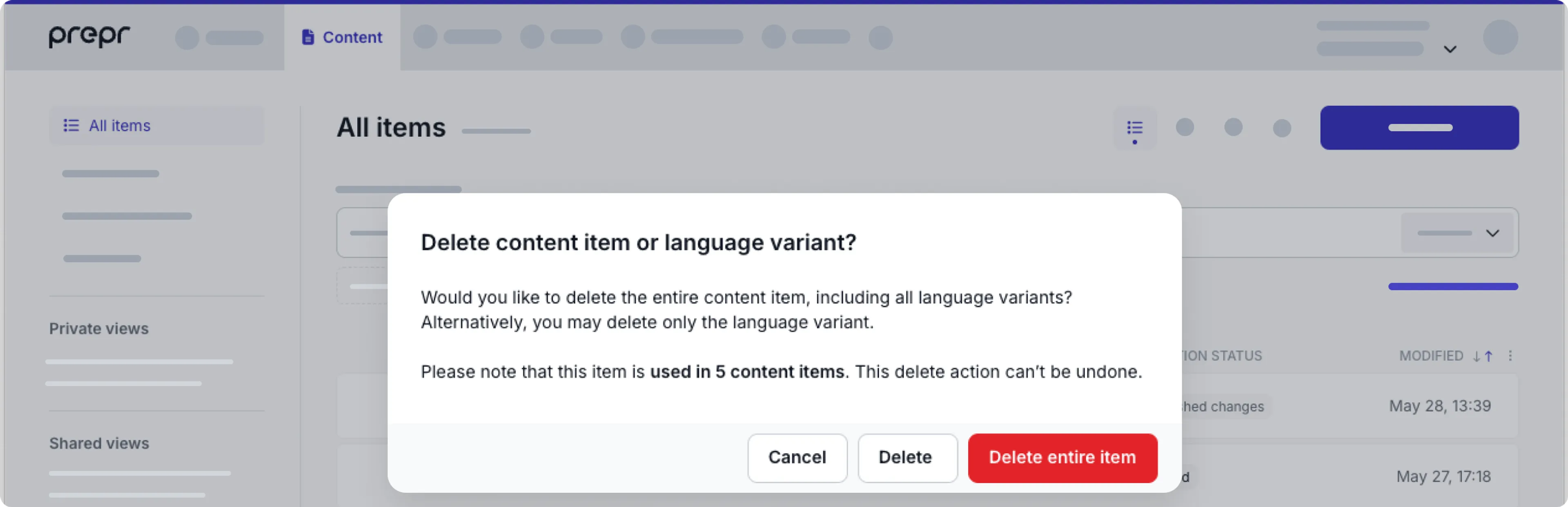 Delete language variant