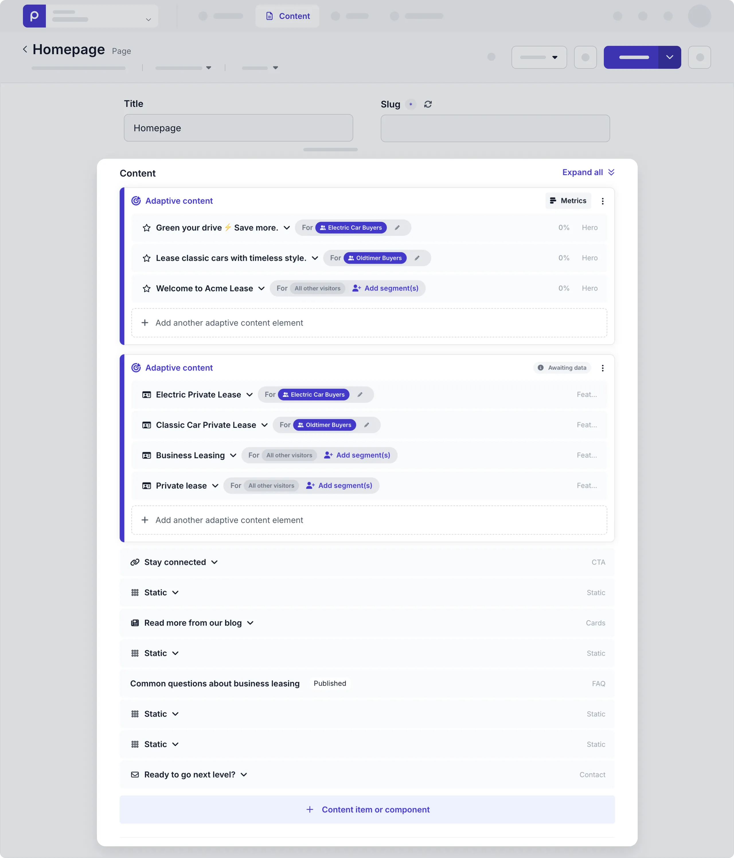 Home page content item - stack field