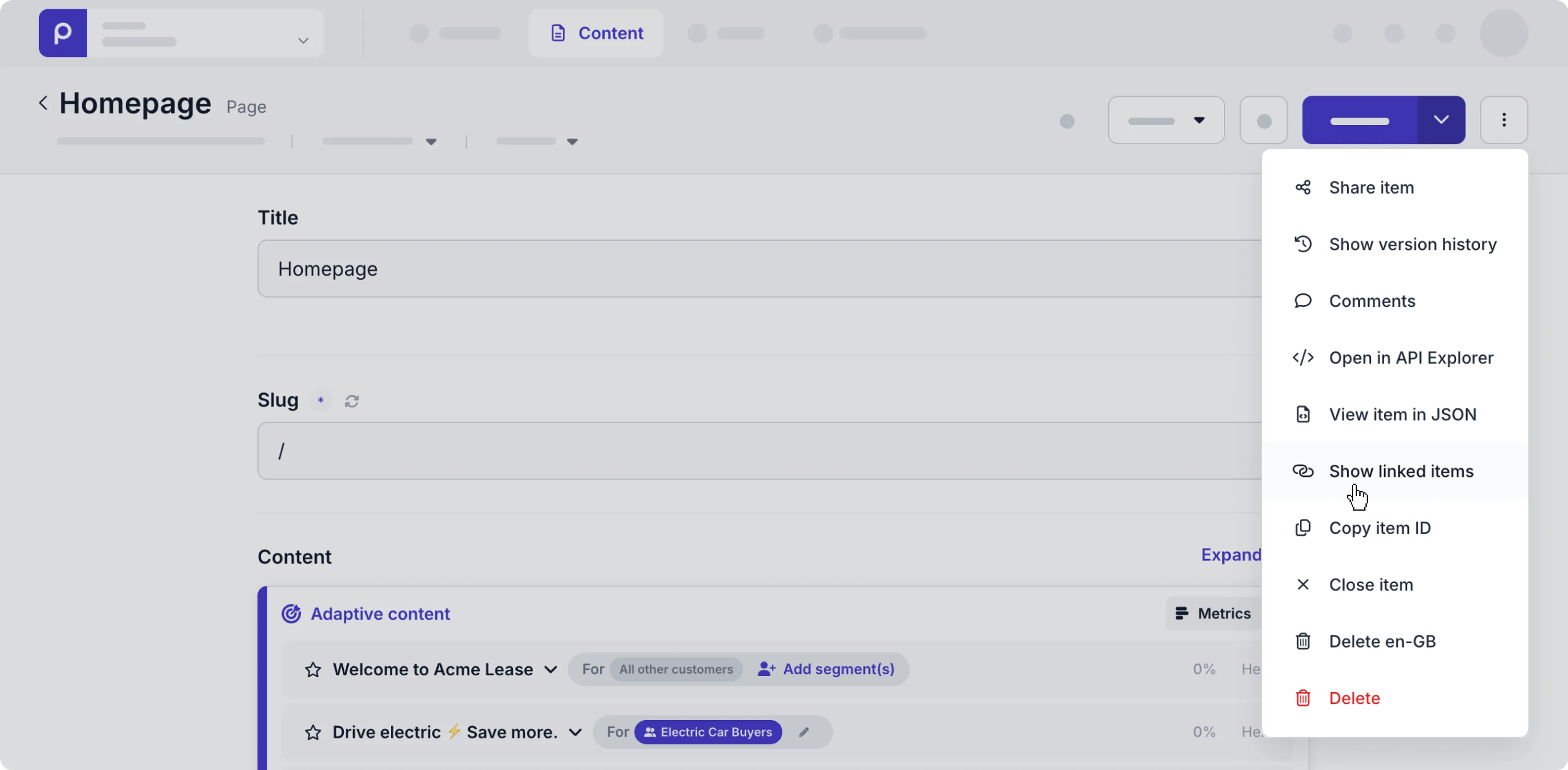 Content item - Show linked items option